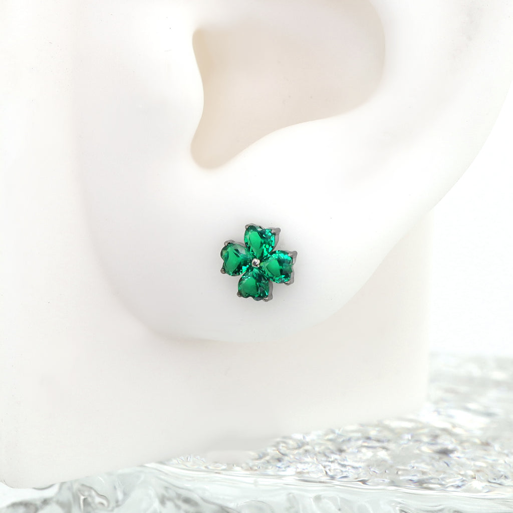 Lucky Green Clover Titanium Internally Threaded Studs - Lucky Green Clover Titanium Internally Threaded Studs - 6mm by CRUXJEWELRY