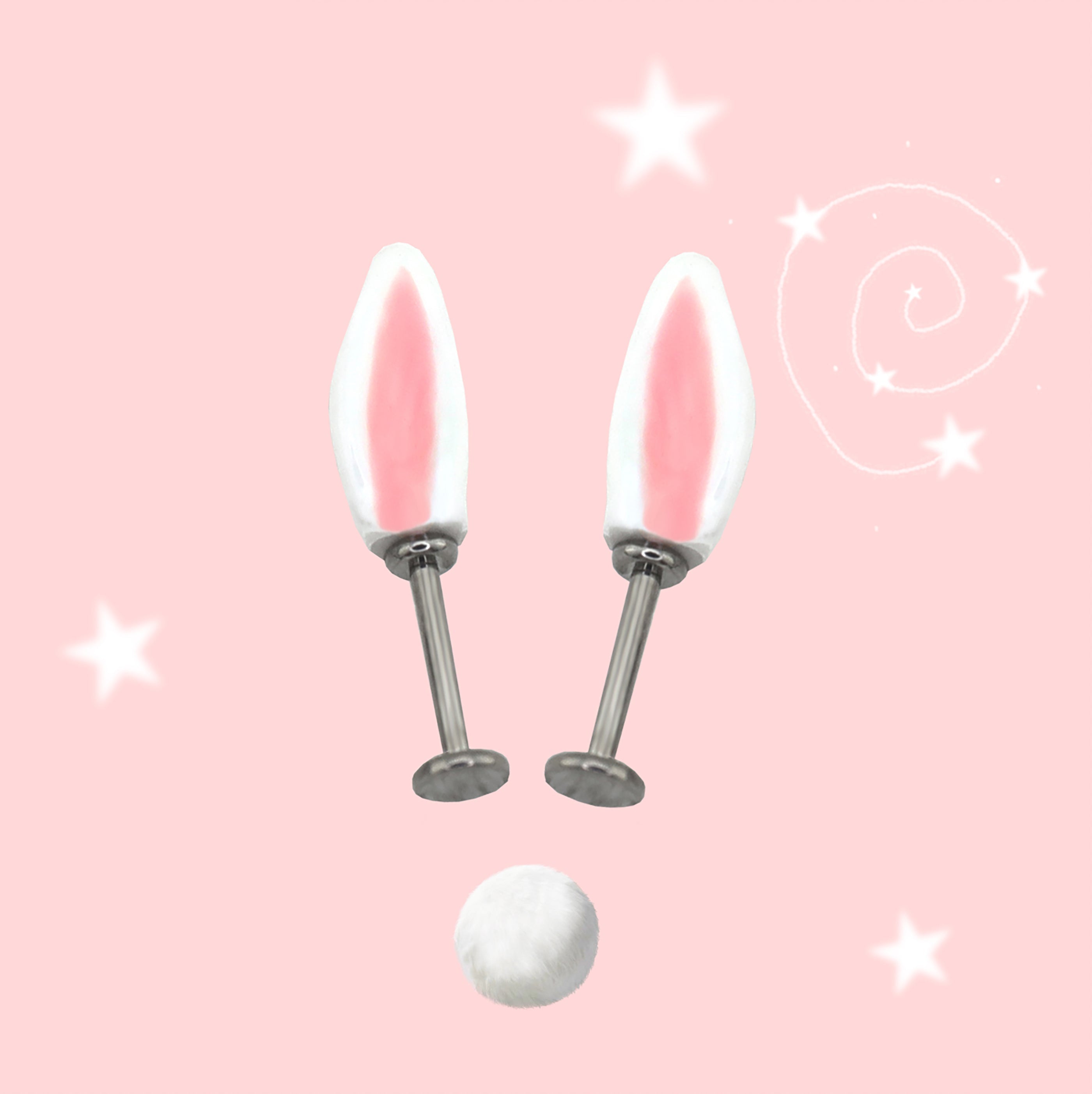 Paws & Purrs - PAIR OF Bunny Ear Titanium Helix Studs - Paws & Purrs - PAIR OF Bunny Ear Titanium Helix Studs - 6mm by CRUXJEWELRY