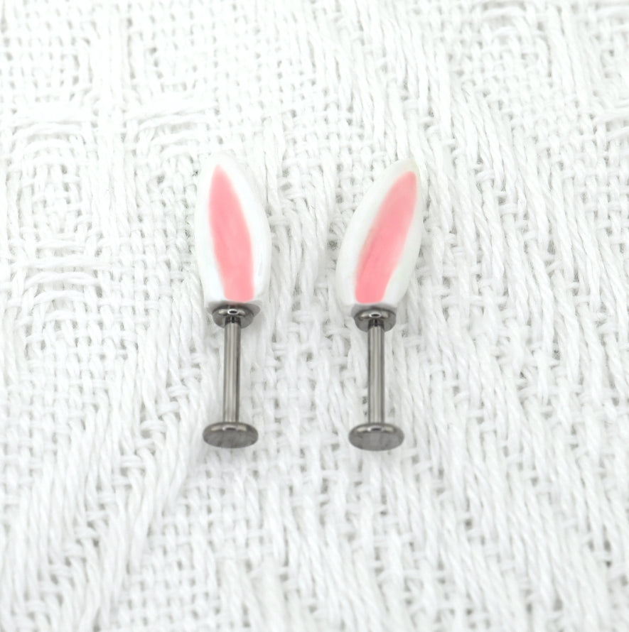 Paws & Purrs - PAIR OF Bunny Ear Titanium Helix Studs - Paws & Purrs - PAIR OF Bunny Ear Titanium Helix Studs - 6mm by CRUXJEWELRY