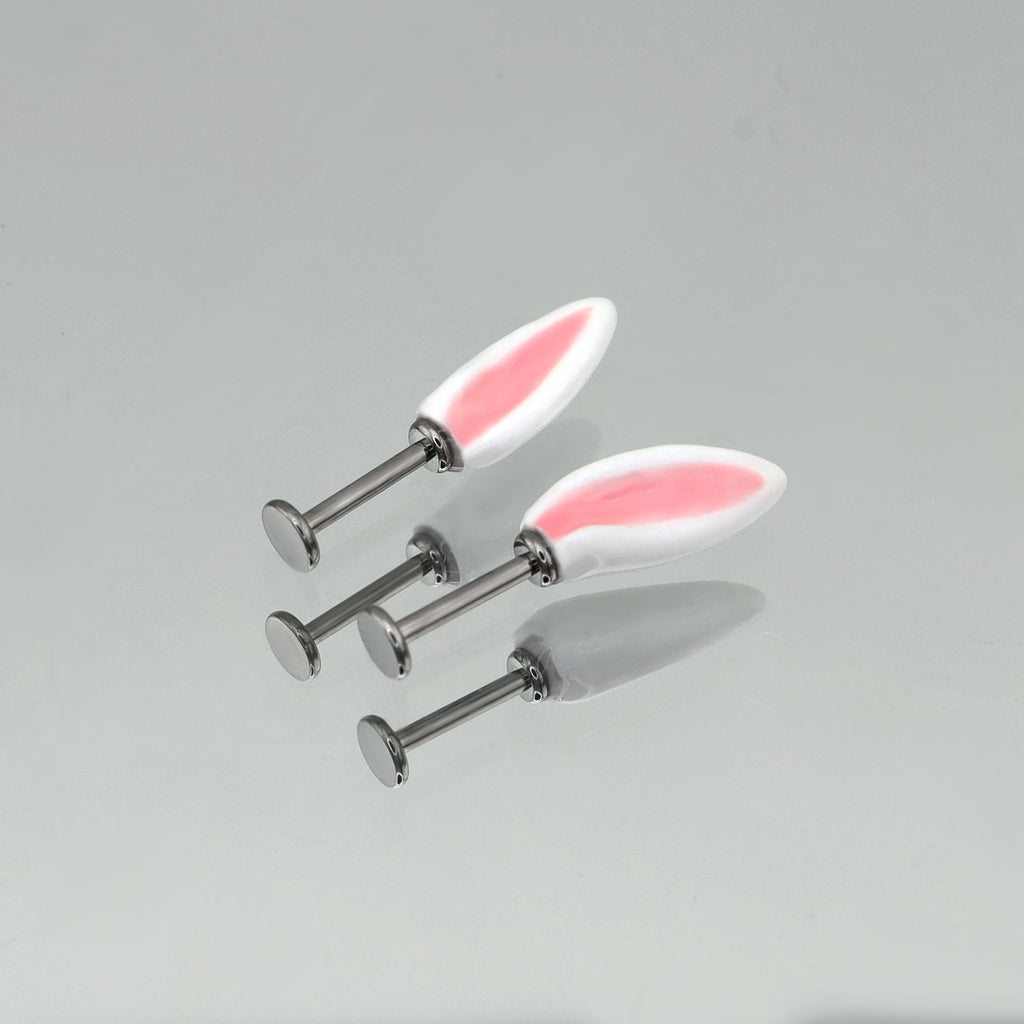 Paws & Purrs - PAIR OF Bunny Ear Titanium Helix Studs - Paws & Purrs - PAIR OF Bunny Ear Titanium Helix Studs - 6mm by CRUXJEWELRY