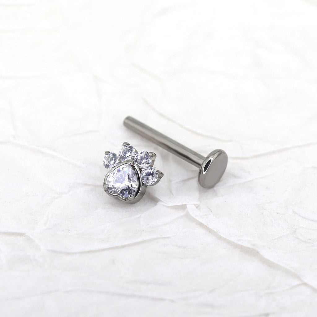 White CZ Cat Paw Titanium Studs - White CZ Cat Paw Titanium Studs - 6mm by CRUXJEWELRY