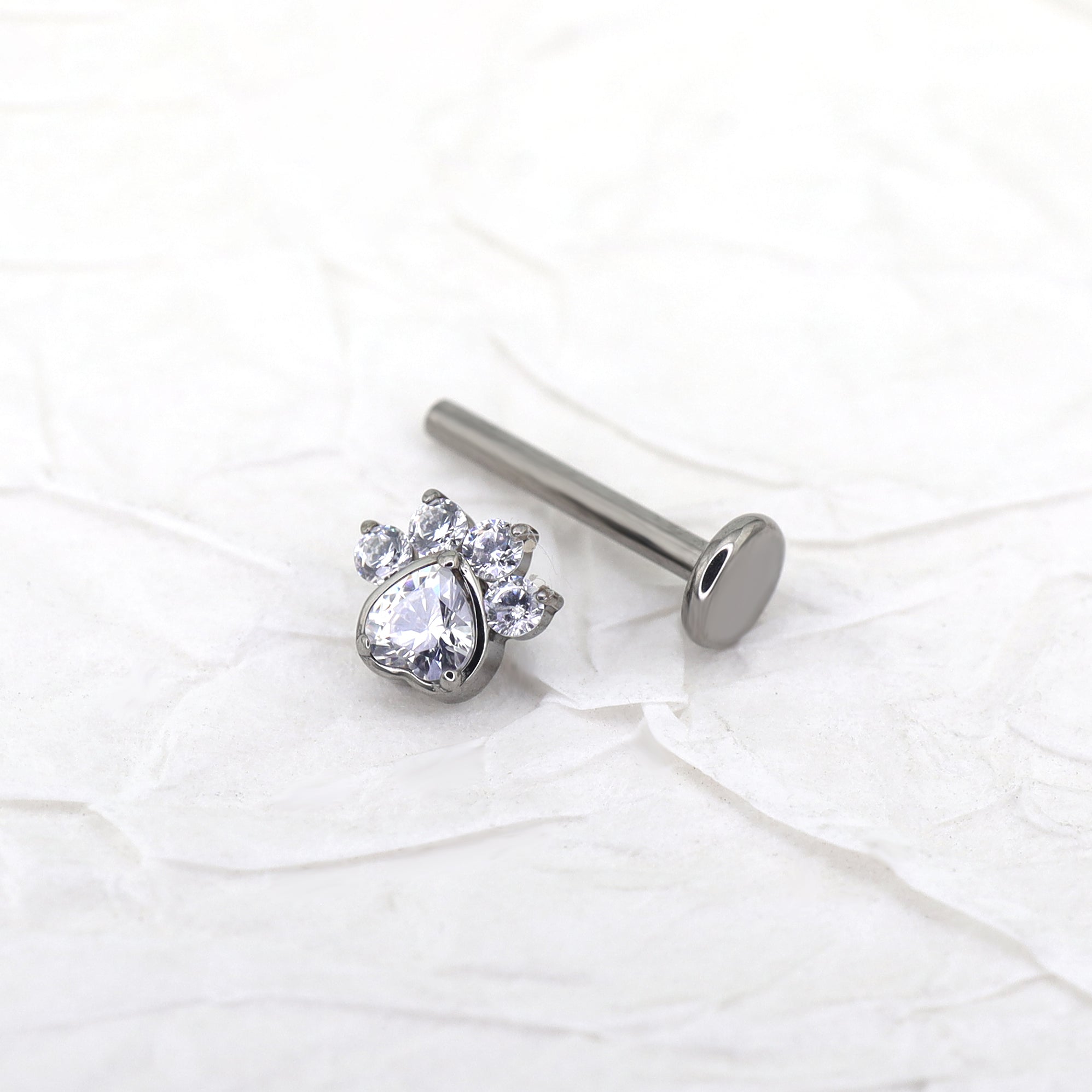 White CZ Cat Paw Titanium Studs - White CZ Cat Paw Titanium Studs - 6mm by CRUXJEWELRY