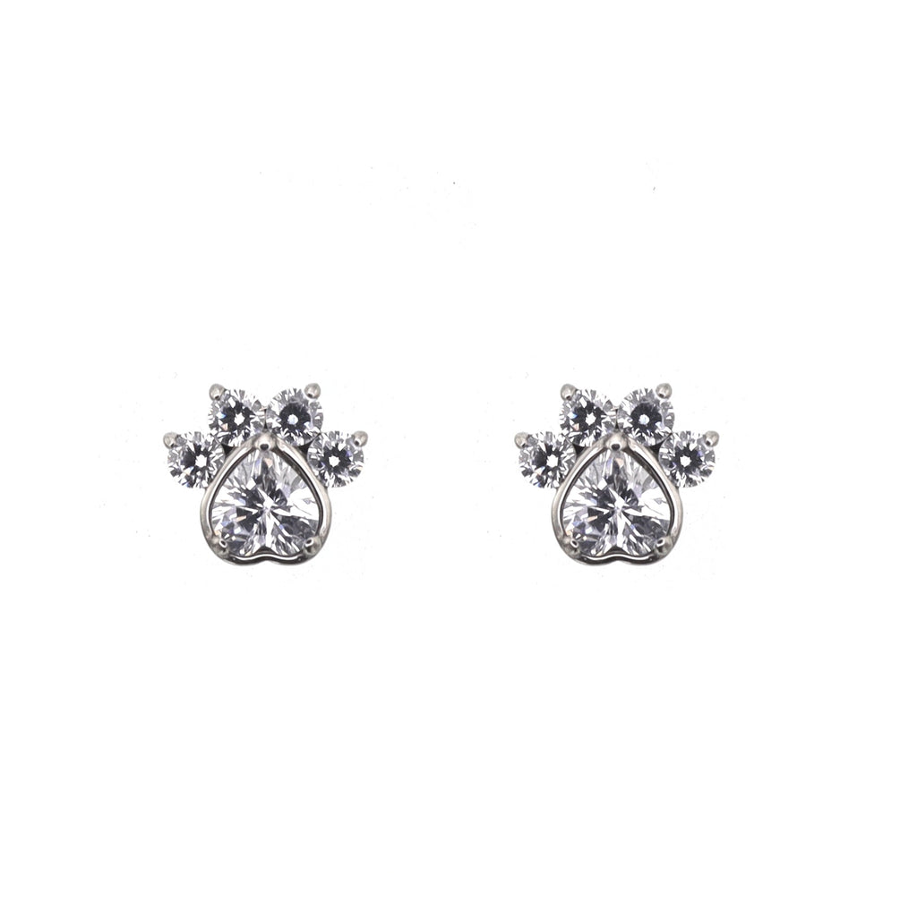 White CZ Cat Paw Titanium Studs - White CZ Cat Paw Titanium Studs - 6mm by CRUXJEWELRY