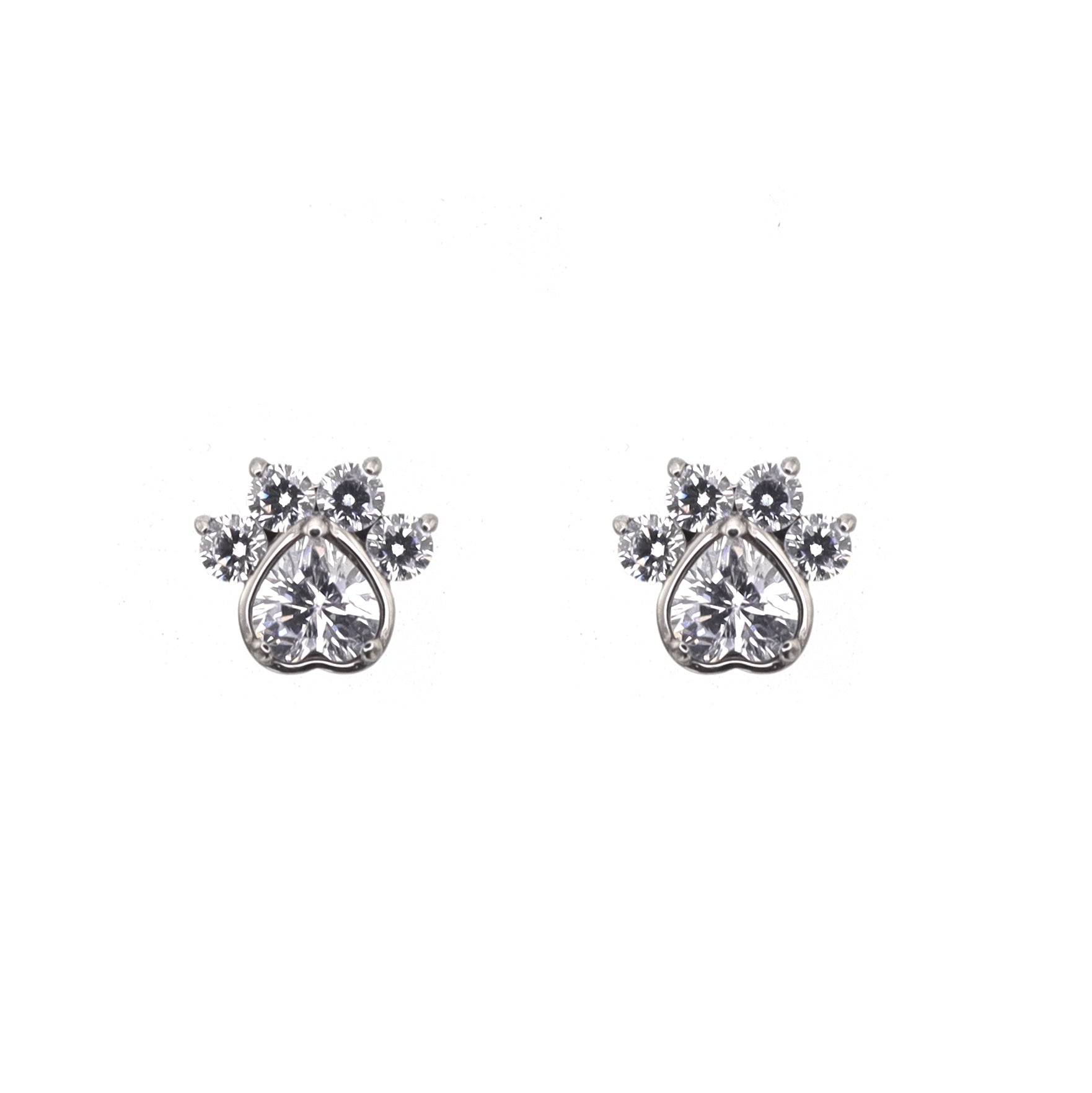White CZ Cat Paw Titanium Studs - White CZ Cat Paw Titanium Studs - 6mm by CRUXJEWELRY