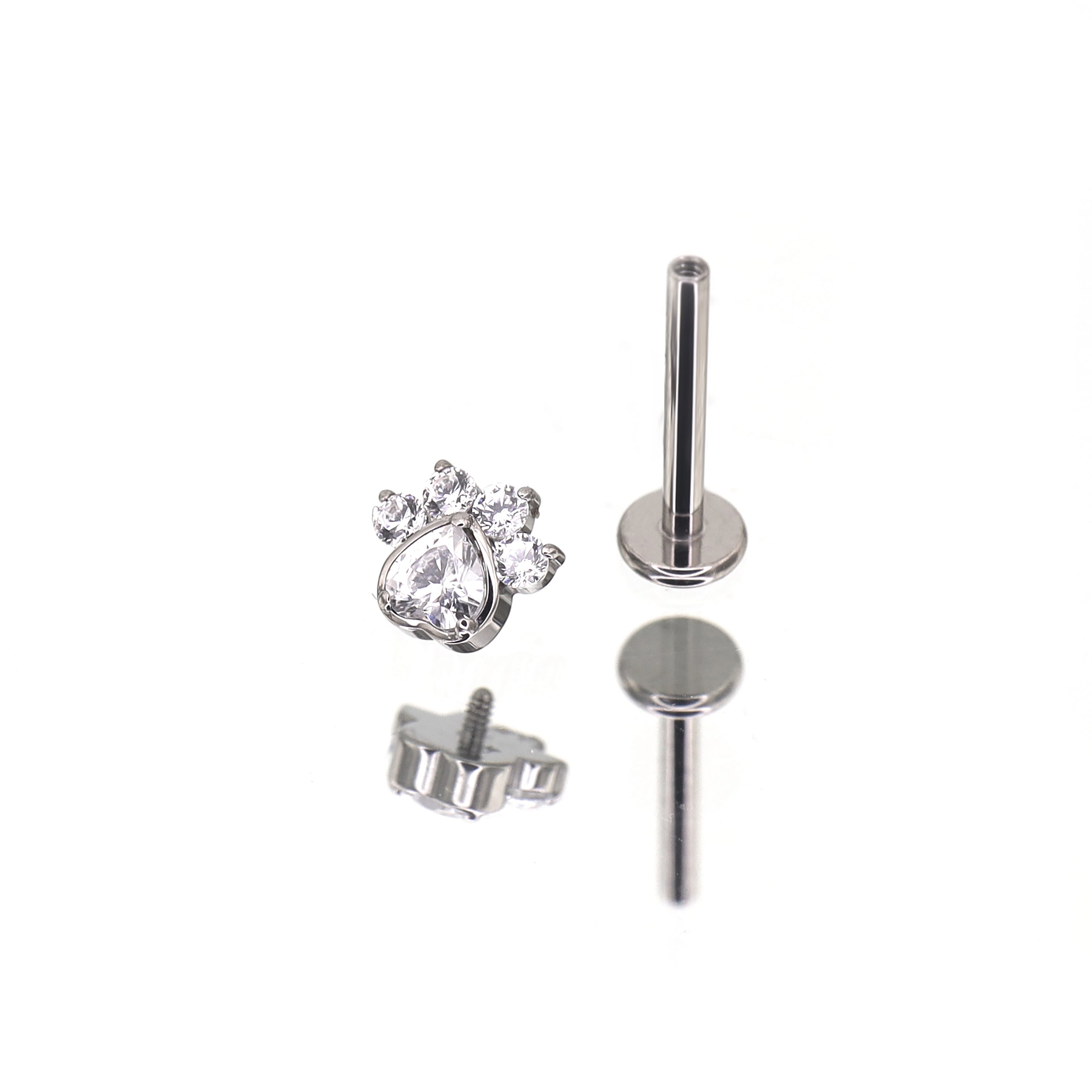 White CZ Cat Paw Titanium Studs - White CZ Cat Paw Titanium Studs - 6mm by CRUXJEWELRY