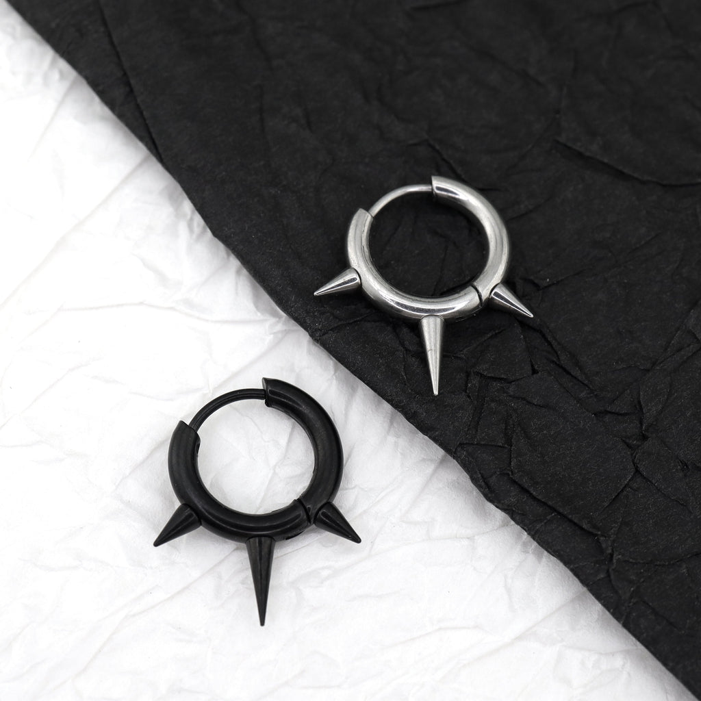 PAIR OF Black & White Spike stainless steel Ear Rings - PAIR OF Black & White Spike stainless steel Ear Rings - Pair of Black by CRUXJEWELRY