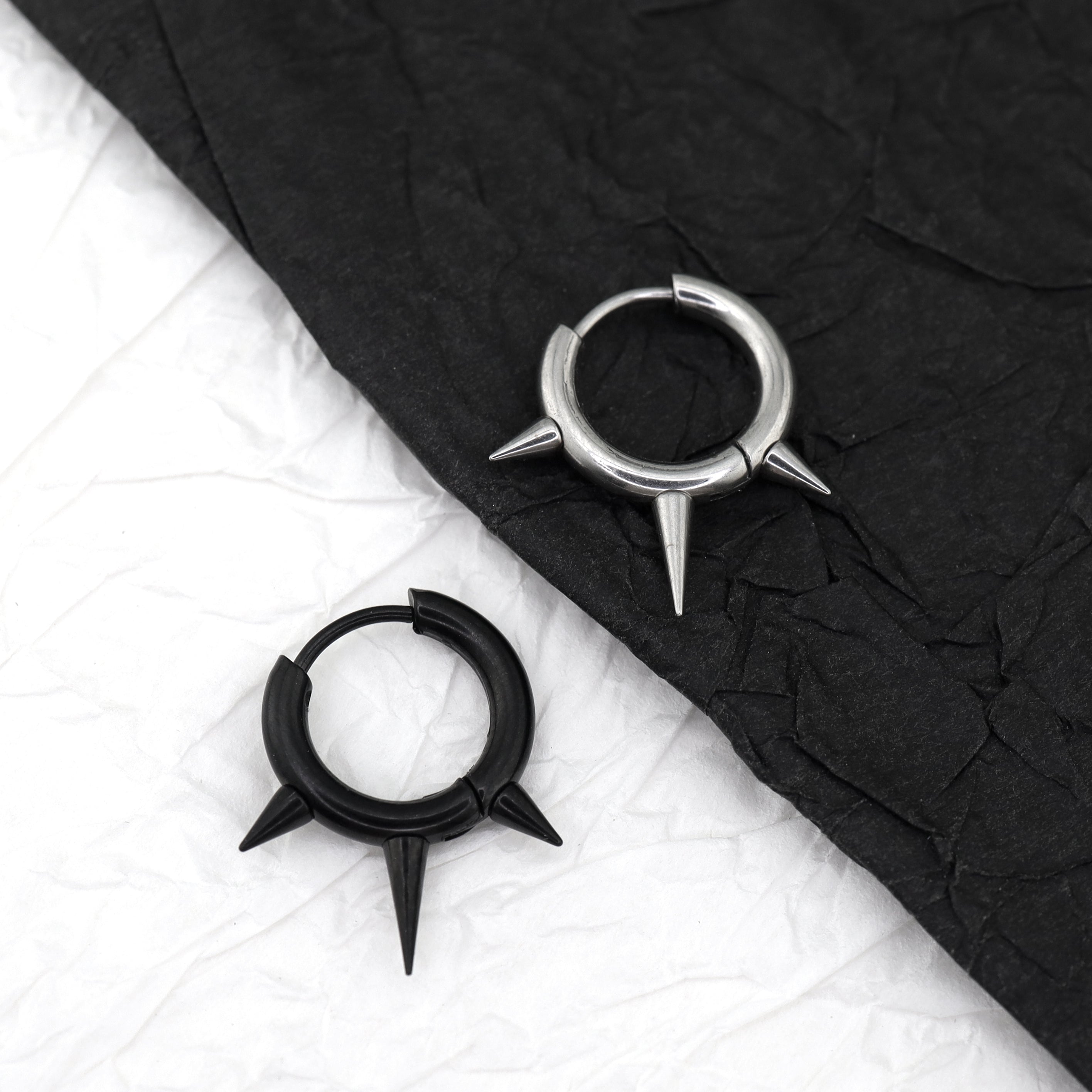 PAIR OF Black & White Spike stainless steel Ear Rings - PAIR OF Black & White Spike stainless steel Ear Rings - Pair of Black by CRUXJEWELRY