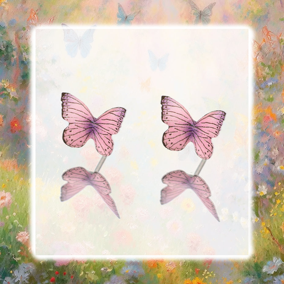 Butterfly Floral Earrings Rose Pink Cartilage & Helix Look - Butterfly Floral Earrings Rose Pink Cartilage & Helix Look - Butterfly by CRUXJEWELRY