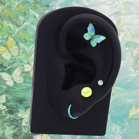Green Gradient Resin Butterfly Stainless Steel Ear Studs