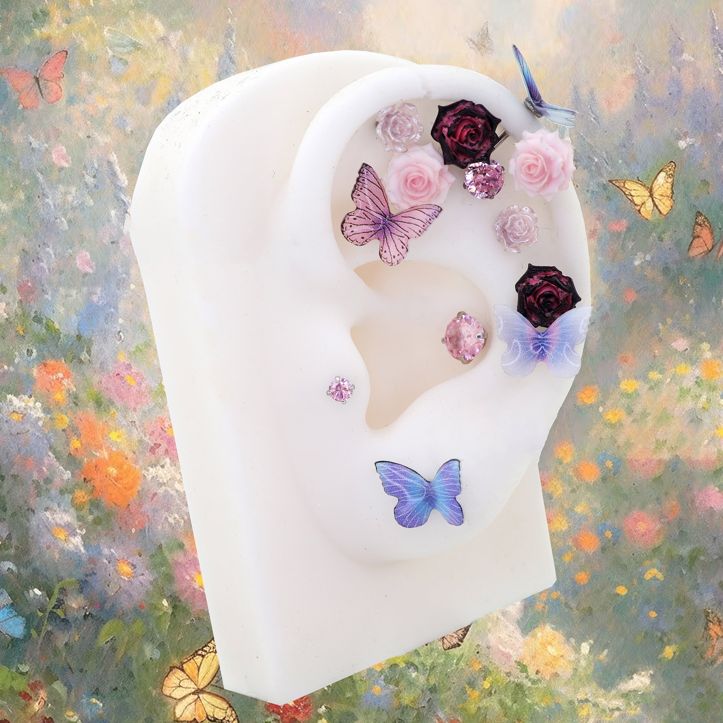 Butterfly Floral Whisper | Ethereal Dreamy Ear Studs & Cartilage Earrings - Butterfly Floral Whisper | Ethereal Dreamy Ear Studs & Cartilage Earrings - White Butterfly by CRUXJEWELRY