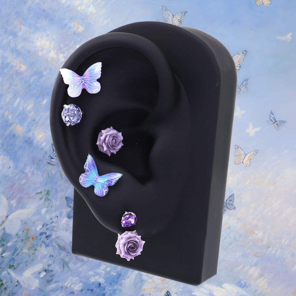 Butterfly Floral Whisper | Ethereal Dreamy Ear Studs & Cartilage Earrings - Butterfly Floral Whisper | Ethereal Dreamy Ear Studs & Cartilage Earrings - White Butterfly by CRUXJEWELRY