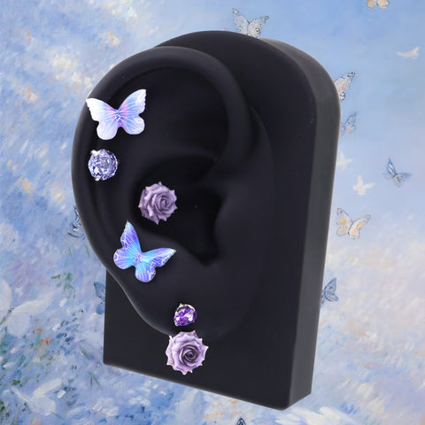 Clous d'oreilles papillon floraux | Boucles d'oreilles éthérées et oniriques pour cartilage 
