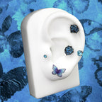 Butterfly Floral Whisper Rose Blue Cartilage & Helix Look - Butterfly Floral Whisper Rose Blue Cartilage & Helix Look - Butterfly by CRUXJEWELRY