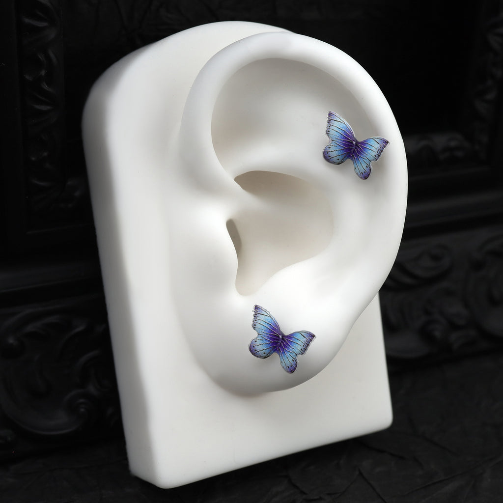 Butterfly Floral Whisper Rose Blue Cartilage & Helix Look - Butterfly Floral Whisper Rose Blue Cartilage & Helix Look - Butterfly by CRUXJEWELRY