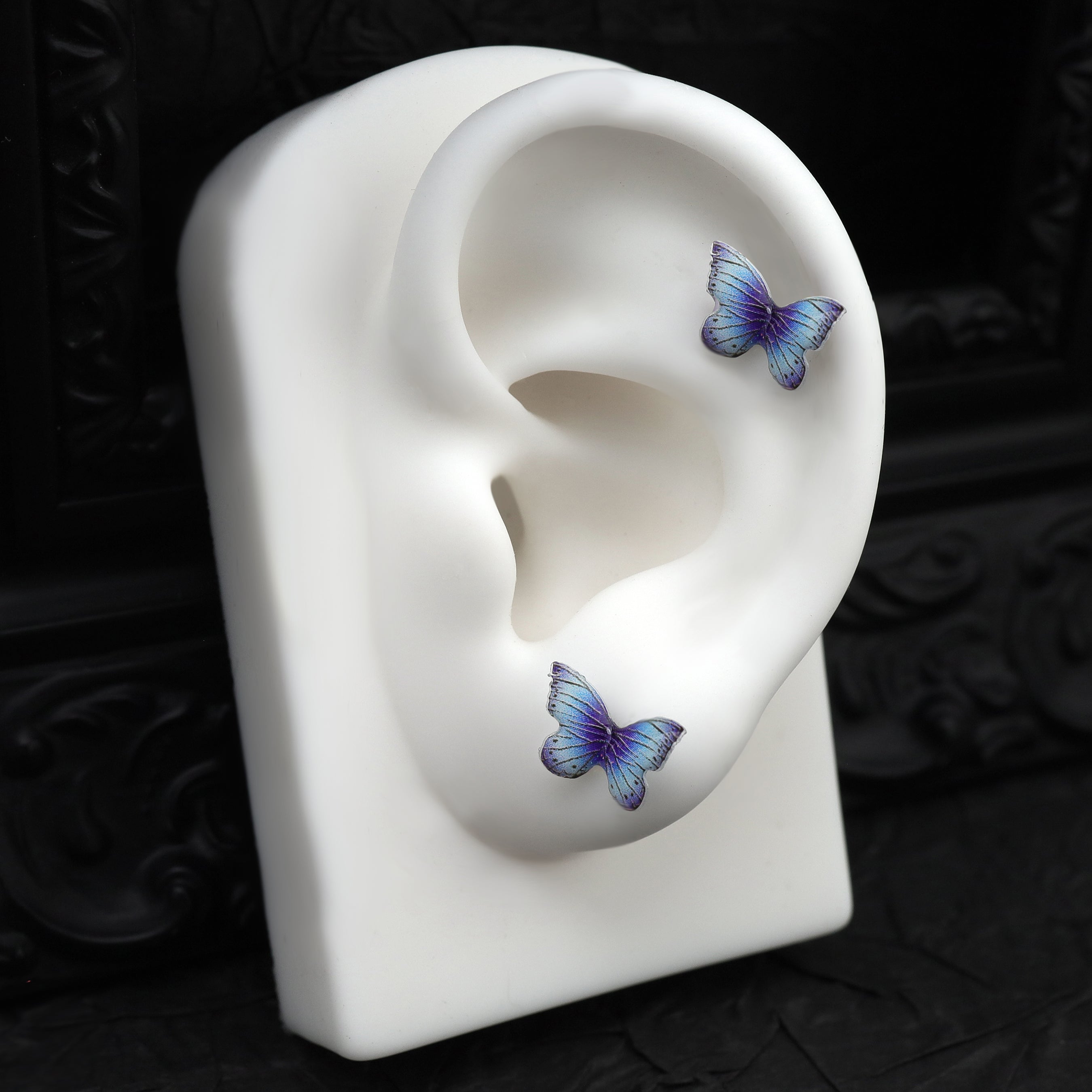 Butterfly Floral Whisper Rose Blue Cartilage & Helix Look - Butterfly Floral Whisper Rose Blue Cartilage & Helix Look - Butterfly by CRUXJEWELRY