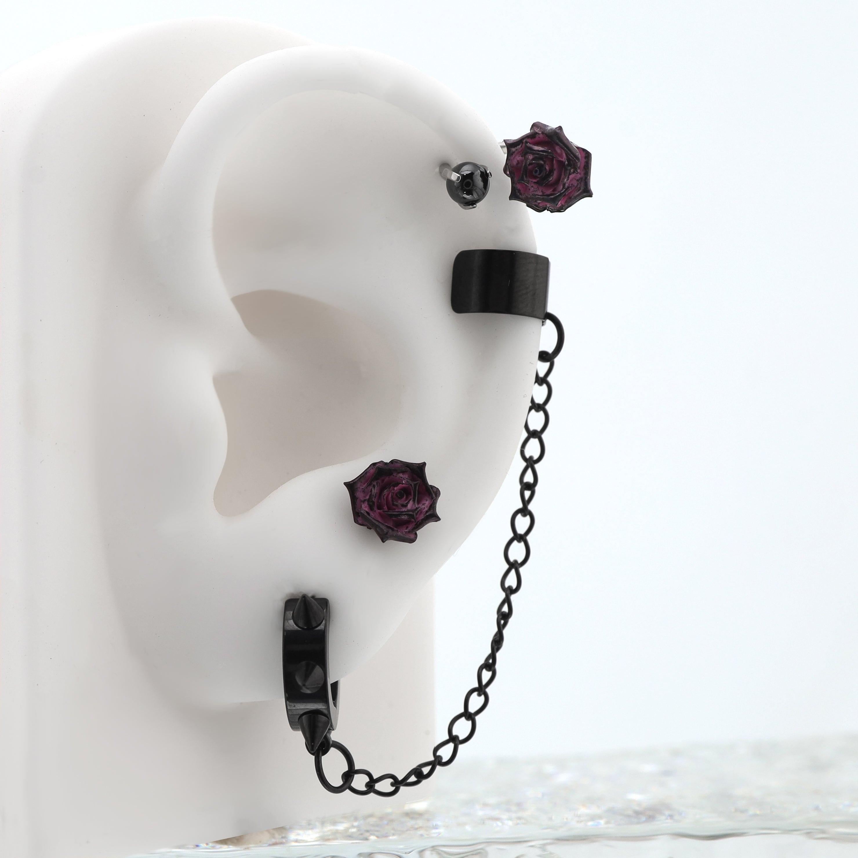 Black Six-Spike Chain Ear Clips - Black Six-Spike Chain Ear Clips - Chain by CRUXJEWELRY