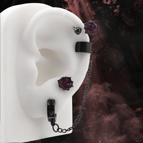 Black Six-Spike Chain Ear Clips Chain