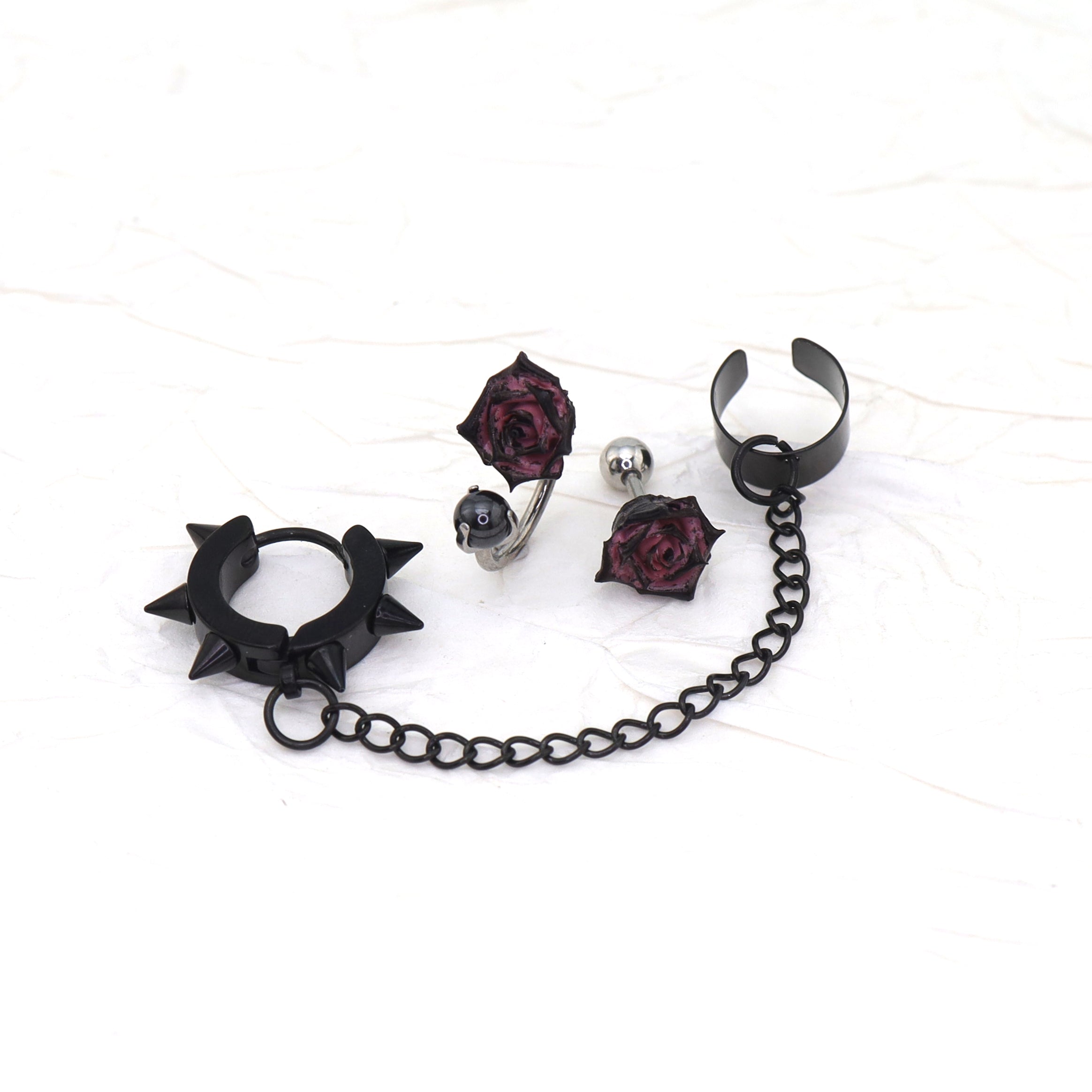 Black Six-Spike Chain Ear Clips - Black Six-Spike Chain Ear Clips - Set by CRUXJEWELRY