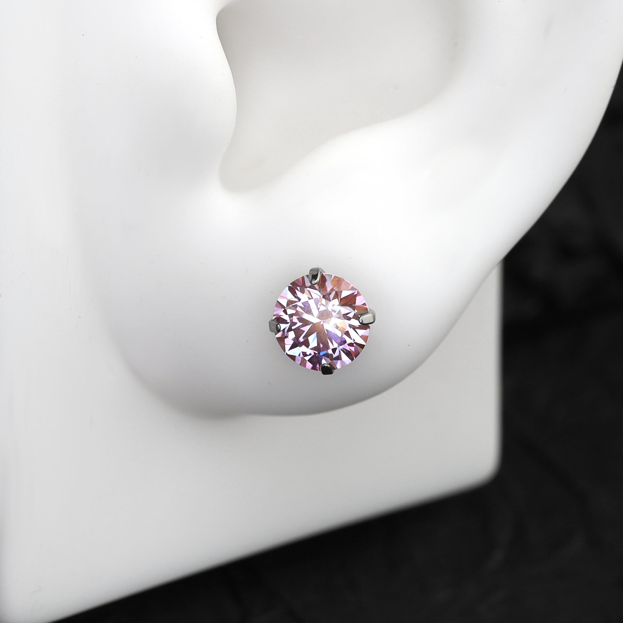 High Shine Pink Moissanite Internally Threaded Titanium Stud - High Shine Pink Moissanite Internally Threaded Titanium Stud - 3mm / 6mm by CRUXJEWELRY