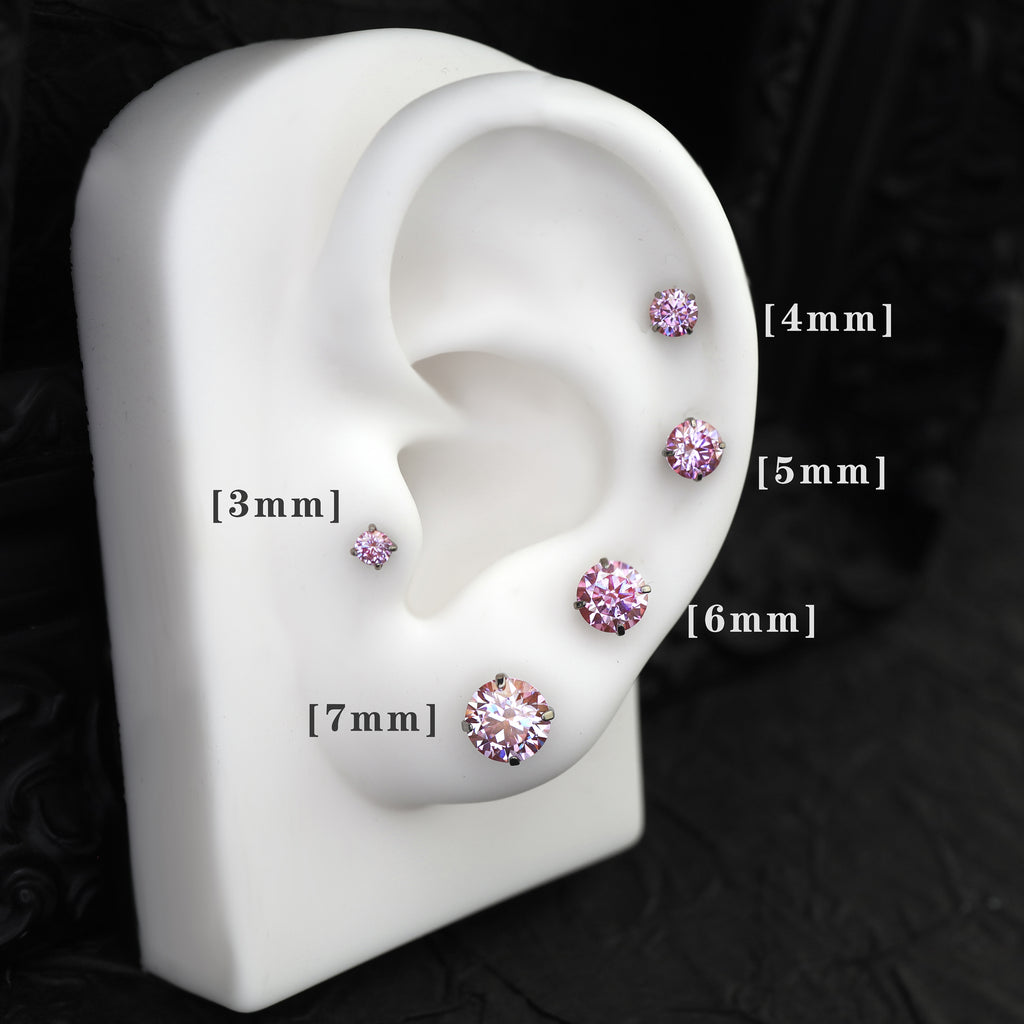 High Shine Pink Moissanite Internally Threaded Titanium Stud - High Shine Pink Moissanite Internally Threaded Titanium Stud - 3mm / 6mm by CRUXJEWELRY