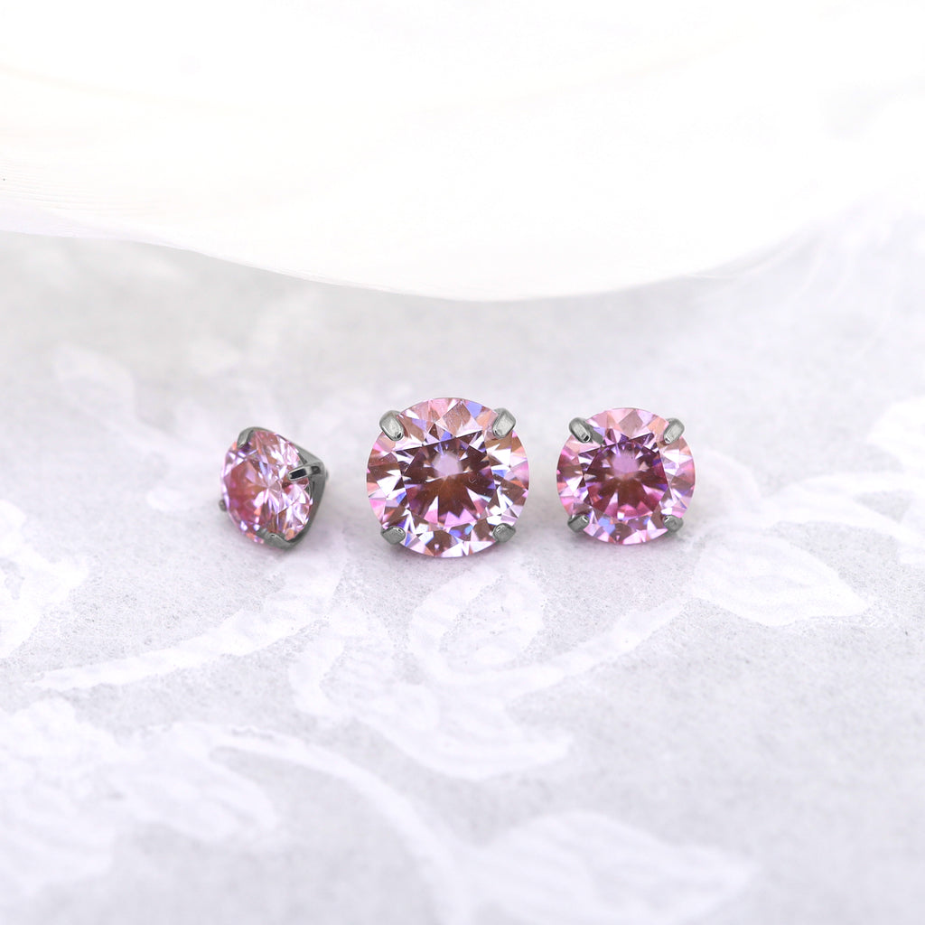 High Shine Pink Moissanite Internally Threaded Titanium Stud - High Shine Pink Moissanite Internally Threaded Titanium Stud - 3mm / 6mm by CRUXJEWELRY