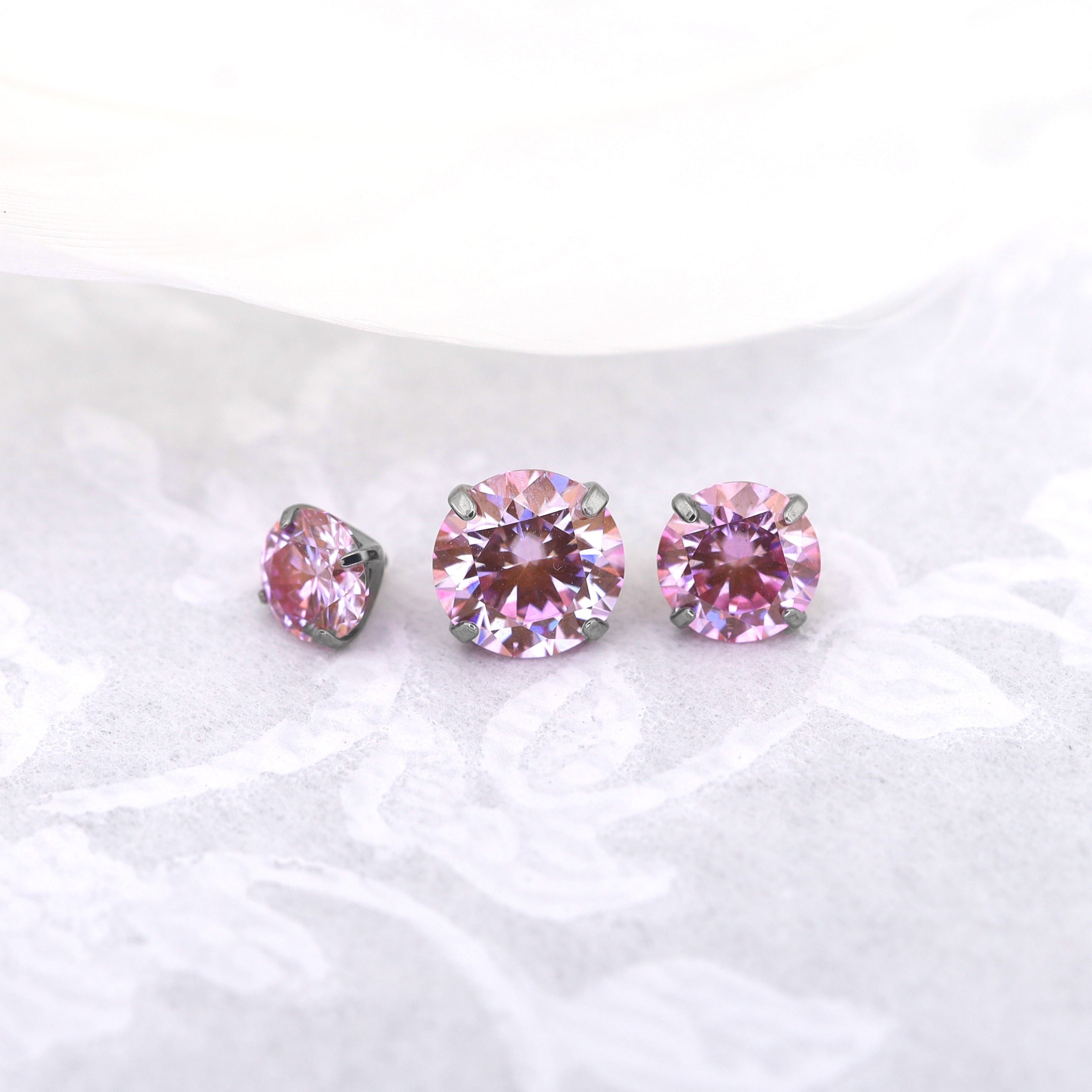 High Shine Pink Moissanite Internally Threaded Titanium Stud - High Shine Pink Moissanite Internally Threaded Titanium Stud - 3mm / 6mm by CRUXJEWELRY