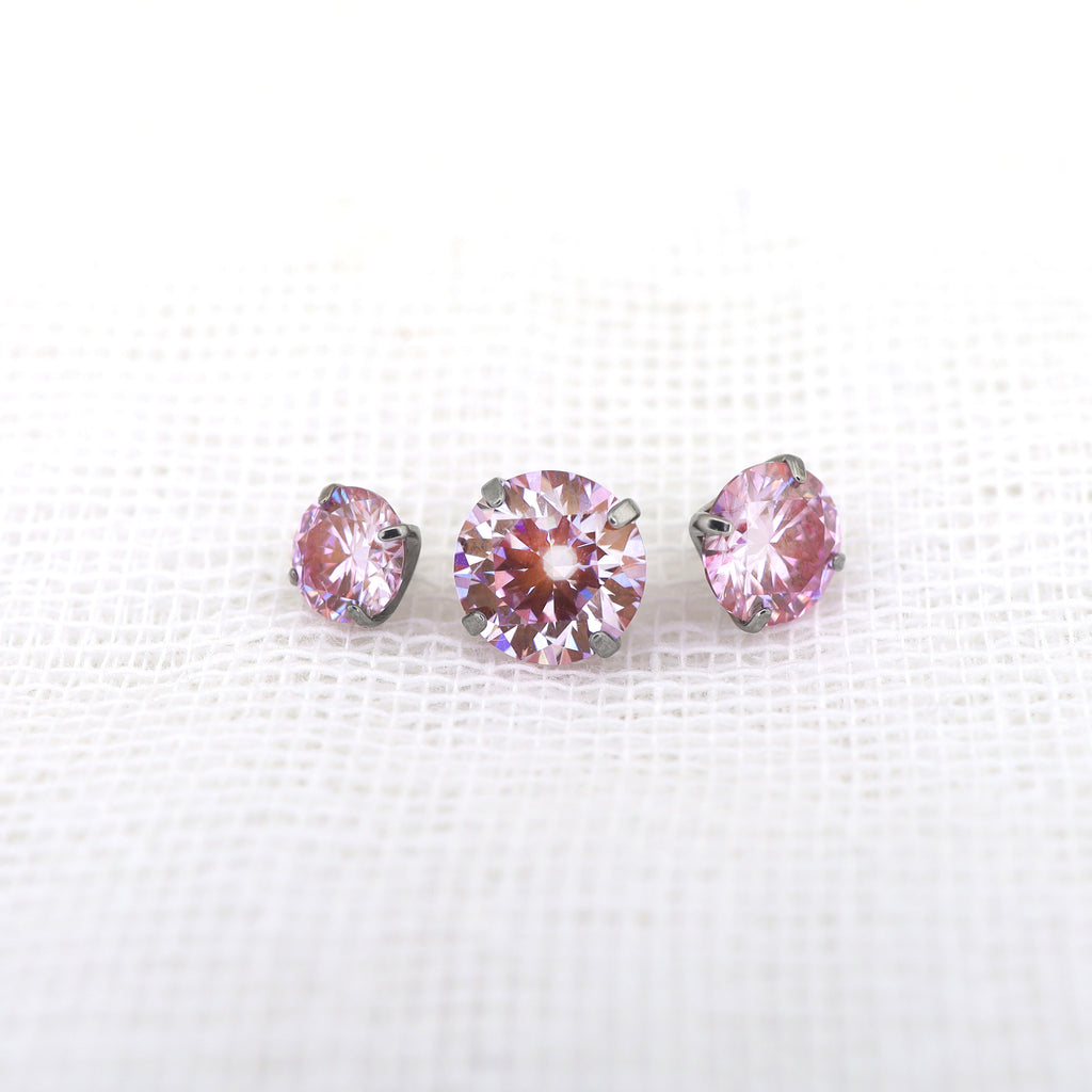 High Shine Pink Moissanite Internally Threaded Titanium Stud - High Shine Pink Moissanite Internally Threaded Titanium Stud - 3mm / 6mm by CRUXJEWELRY