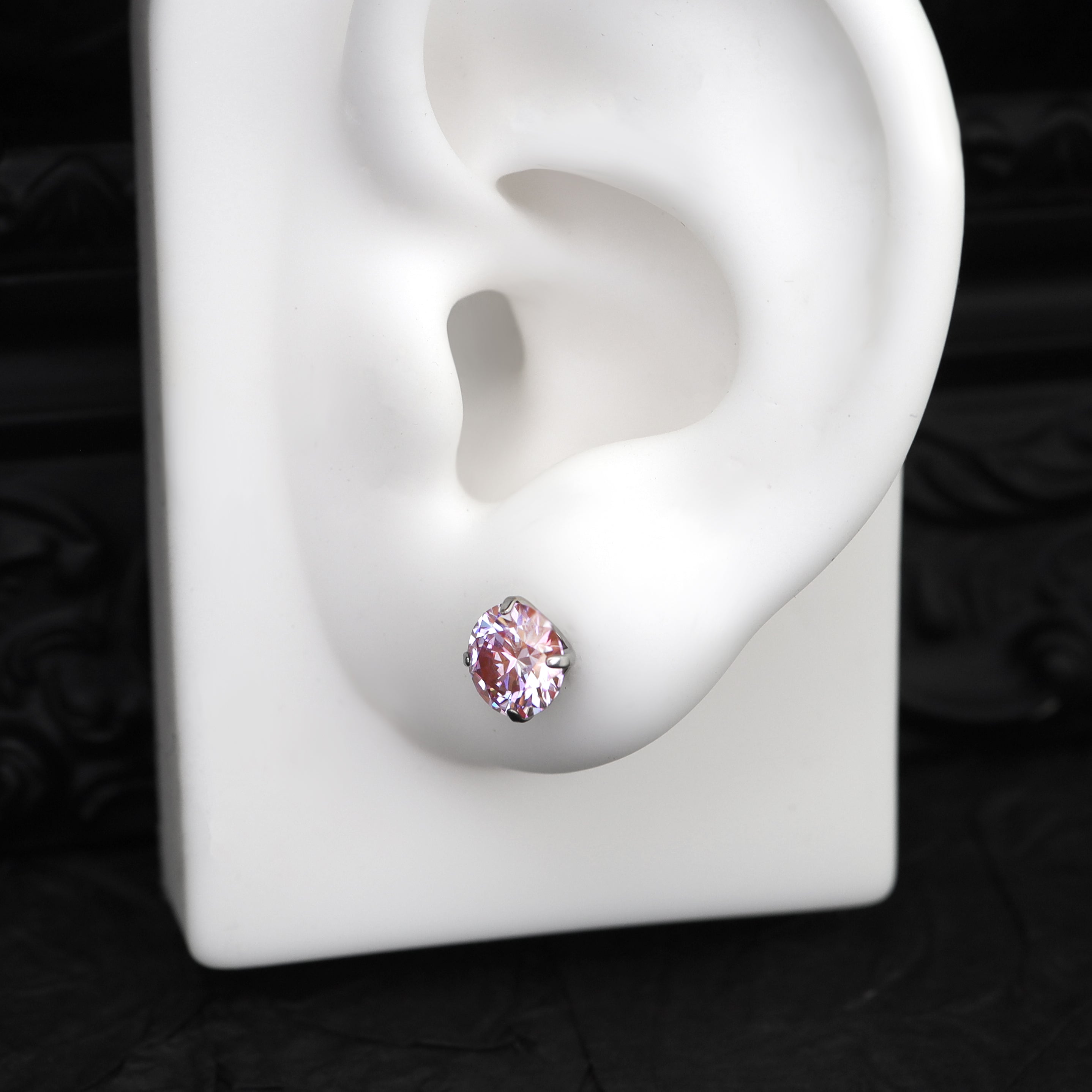 High Shine Pink Moissanite Internally Threaded Titanium Stud - High Shine Pink Moissanite Internally Threaded Titanium Stud - 3mm / 6mm by CRUXJEWELRY