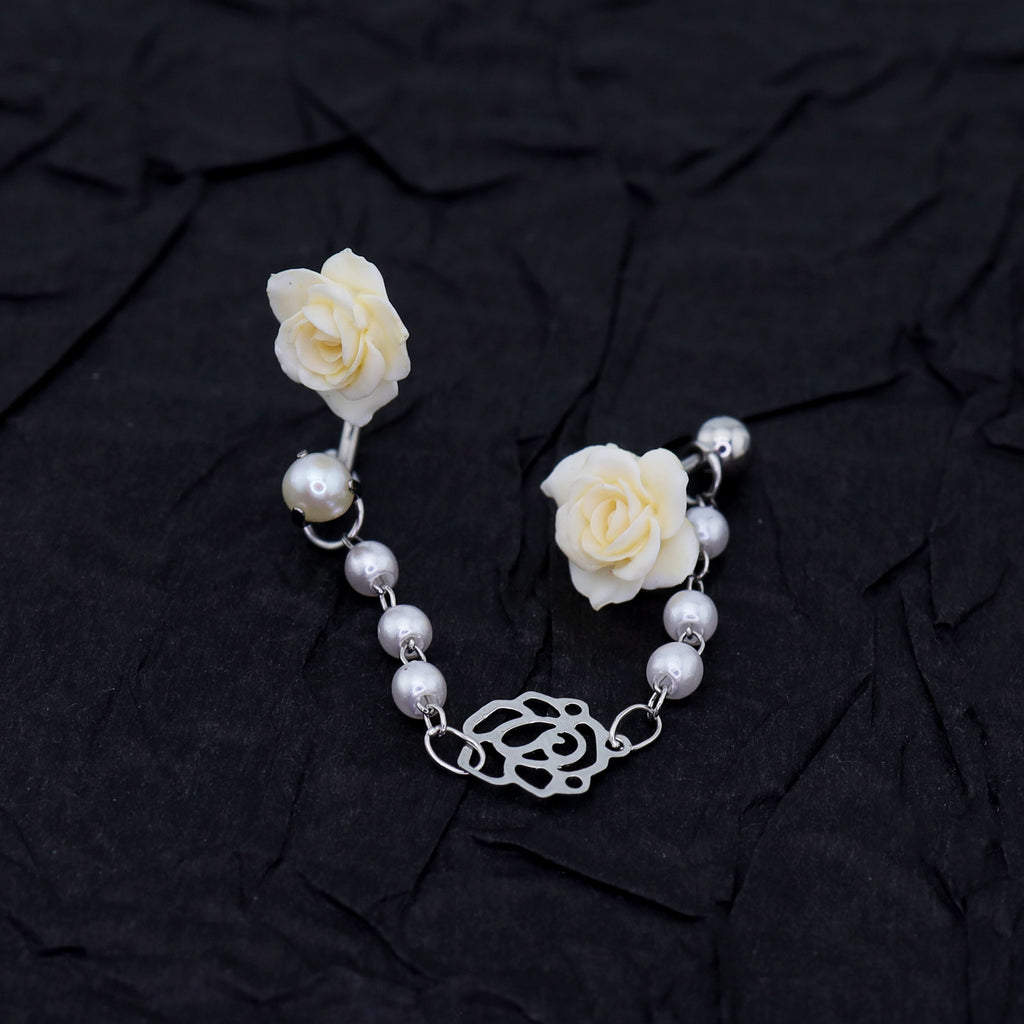 Openwork Rose & Pearl Chain stainless steel Earrings - Openwork Rose & Pearl Chain stainless steel Earrings - Chain by CRUXJEWELRY