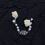 Openwork Rose & Pearl Chain stainless steel Earrings - Openwork Rose & Pearl Chain stainless steel Earrings - Chain by CRUXJEWELRY