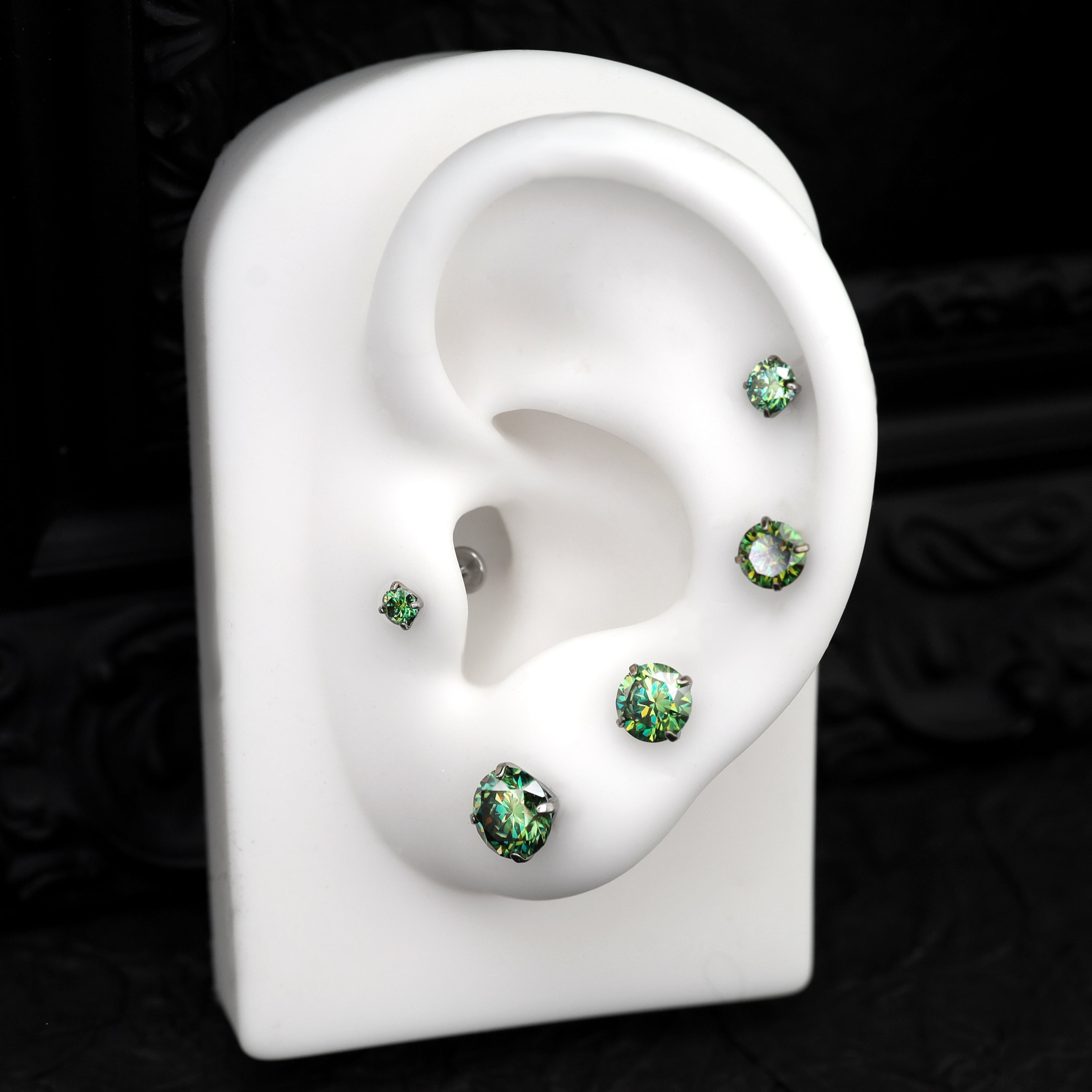 High Shine Green Moissanite Internally Threaded Titanium Stud - High Shine Green Moissanite Internally Threaded Titanium Stud - 3mm / 6mm by CRUXJEWELRY