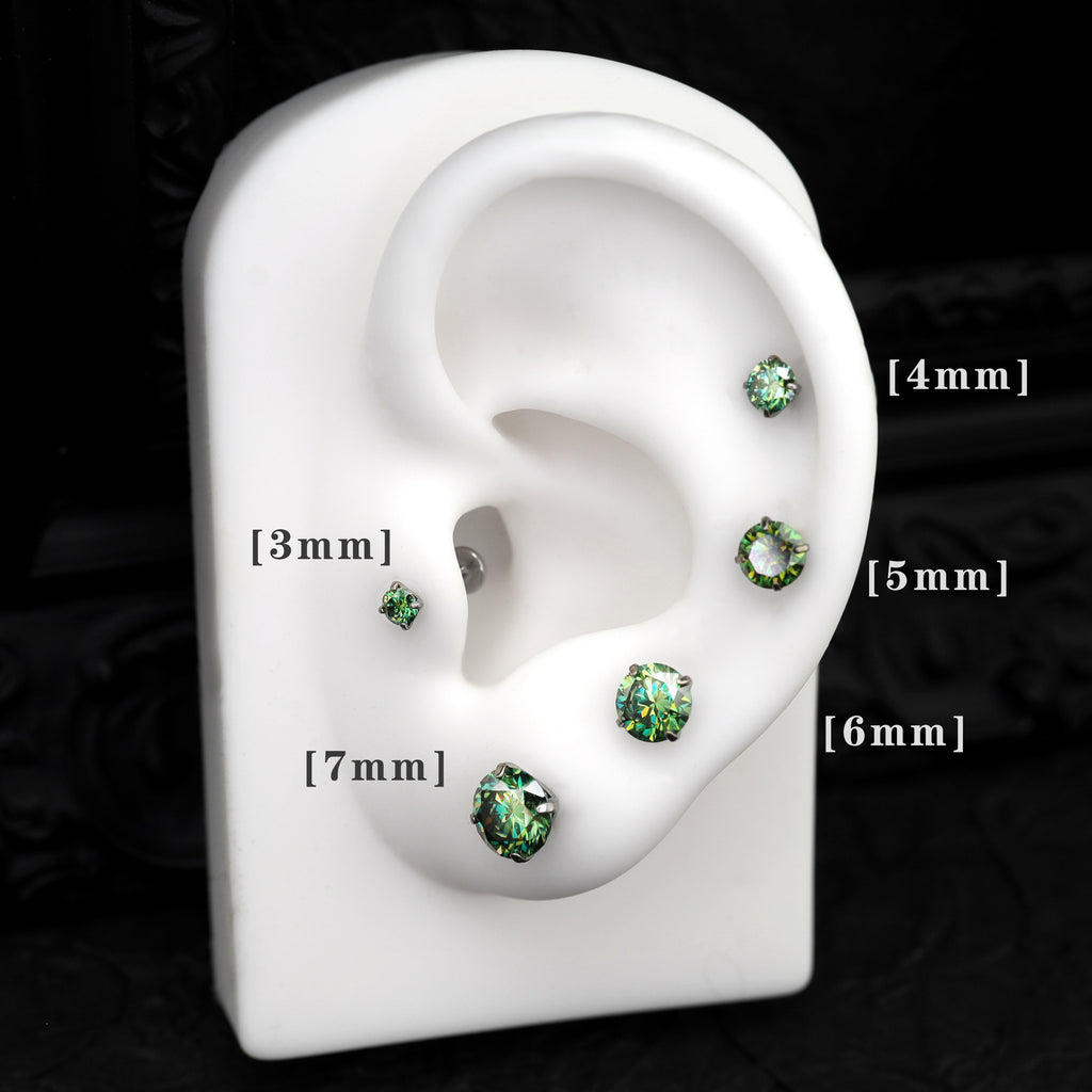 High Shine Green Moissanite Internally Threaded Titanium Stud - High Shine Green Moissanite Internally Threaded Titanium Stud - 3mm / 6mm by CRUXJEWELRY