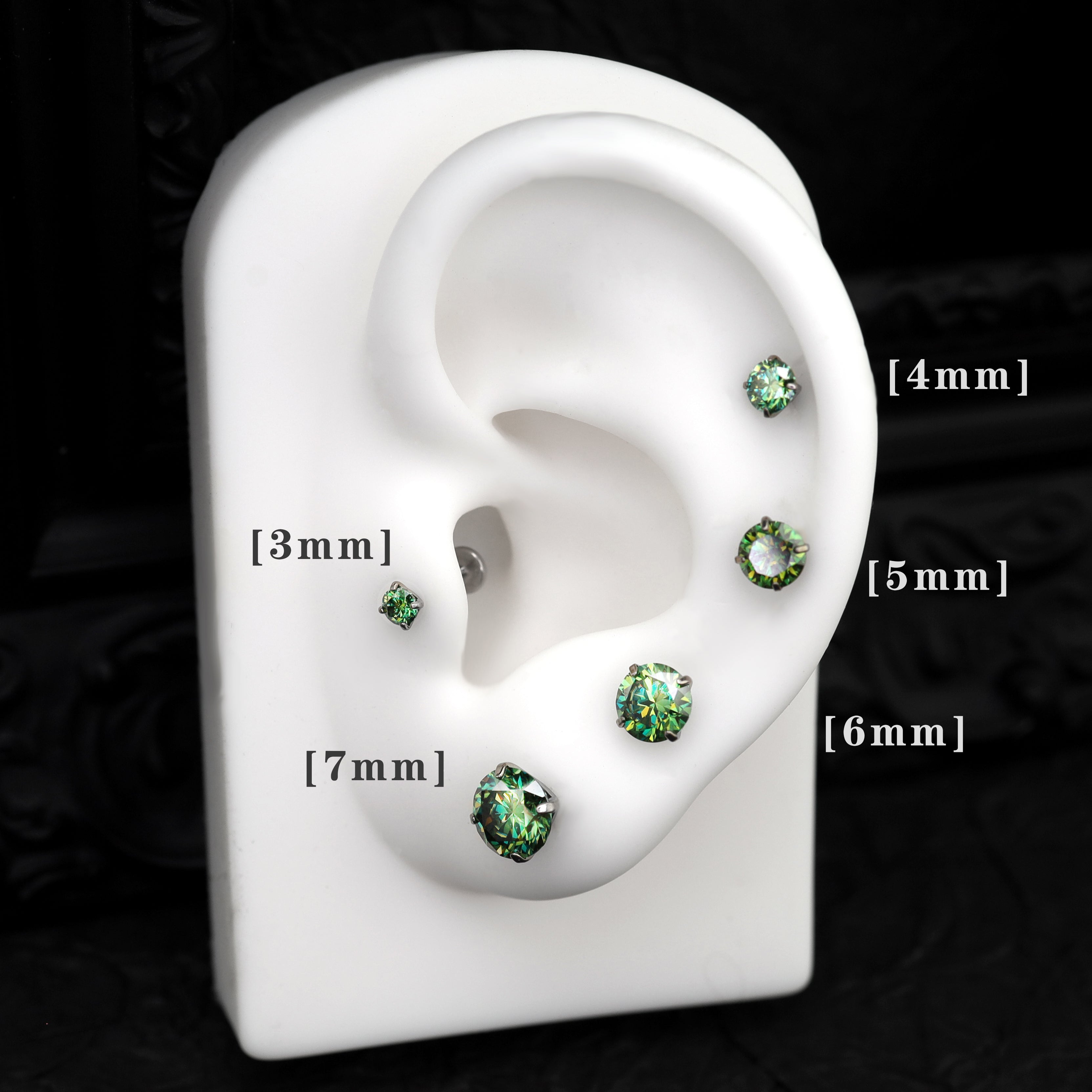 High Shine Green Moissanite Internally Threaded Titanium Stud - High Shine Green Moissanite Internally Threaded Titanium Stud - 3mm / 6mm by CRUXJEWELRY