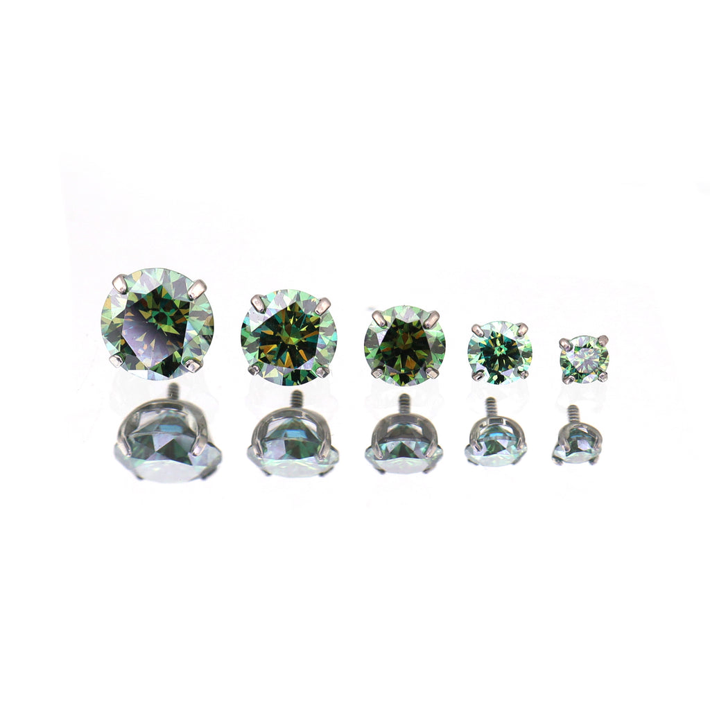 High Shine Green Moissanite Internally Threaded Titanium Stud - High Shine Green Moissanite Internally Threaded Titanium Stud - 3mm / 6mm by CRUXJEWELRY