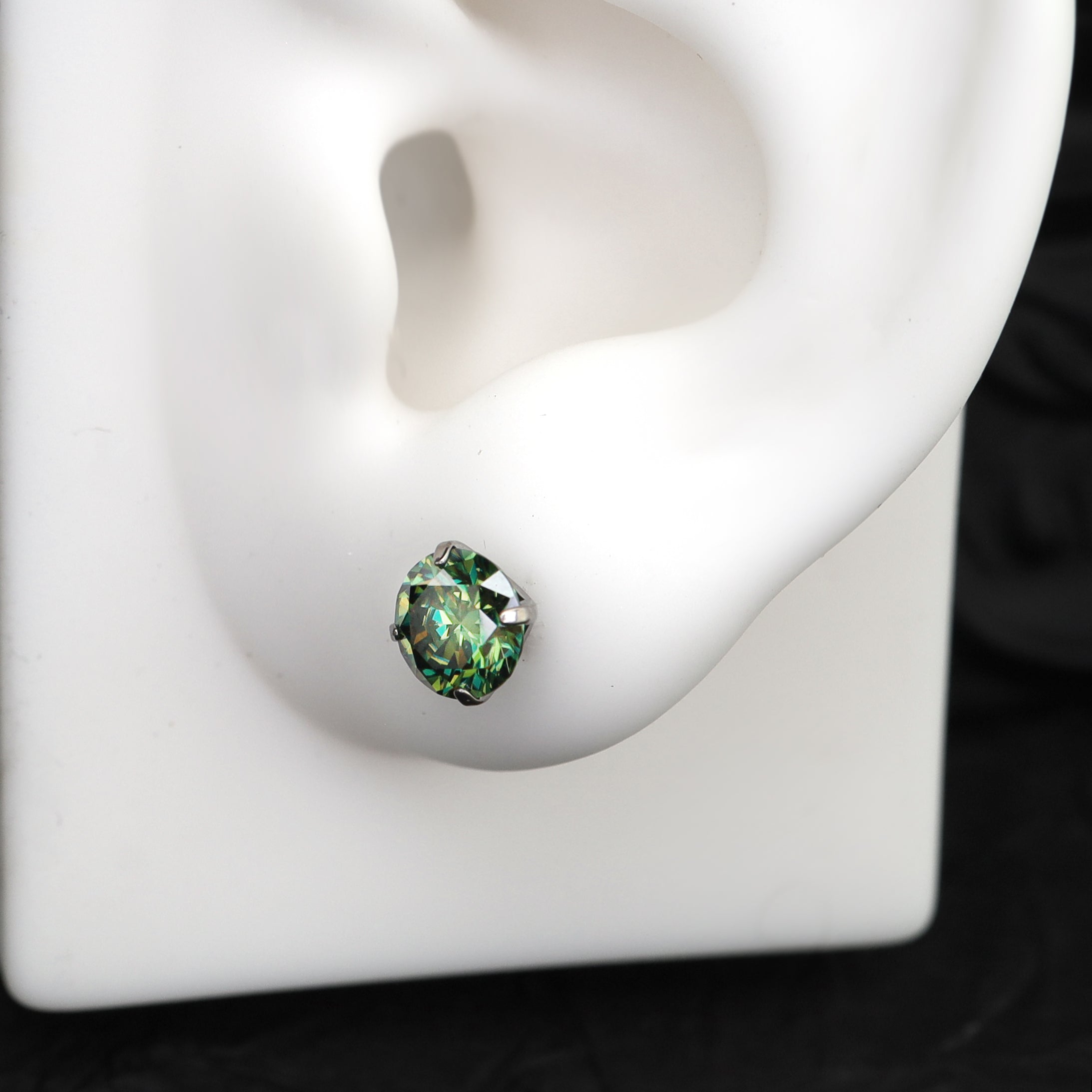 High Shine Green Moissanite Internally Threaded Titanium Stud - High Shine Green Moissanite Internally Threaded Titanium Stud - 3mm / 6mm by CRUXJEWELRY