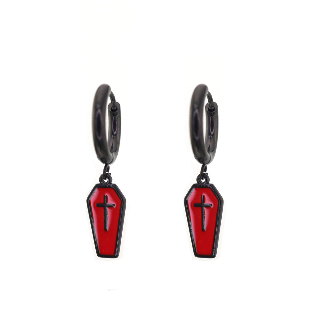 Hallowmas - PAIR OF Coffin Cross stainless steel Earring - Hallowmas - PAIR OF Coffin Cross stainless steel Earring - Red by CRUXJEWELRY