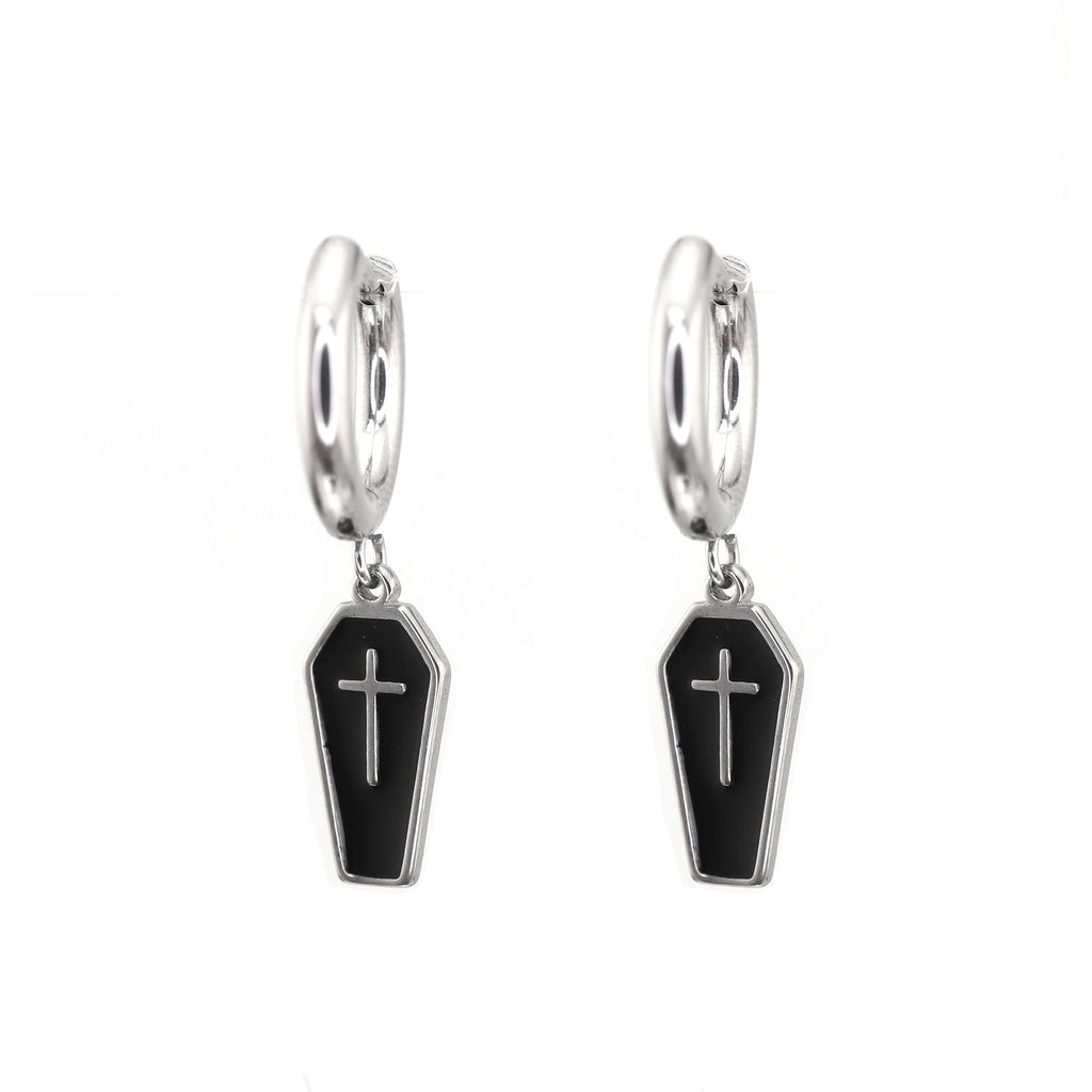 Hallowmas - PAIR OF Coffin Cross stainless steel Earring - Hallowmas - PAIR OF Coffin Cross stainless steel Earring - Black by CRUXJEWELRY