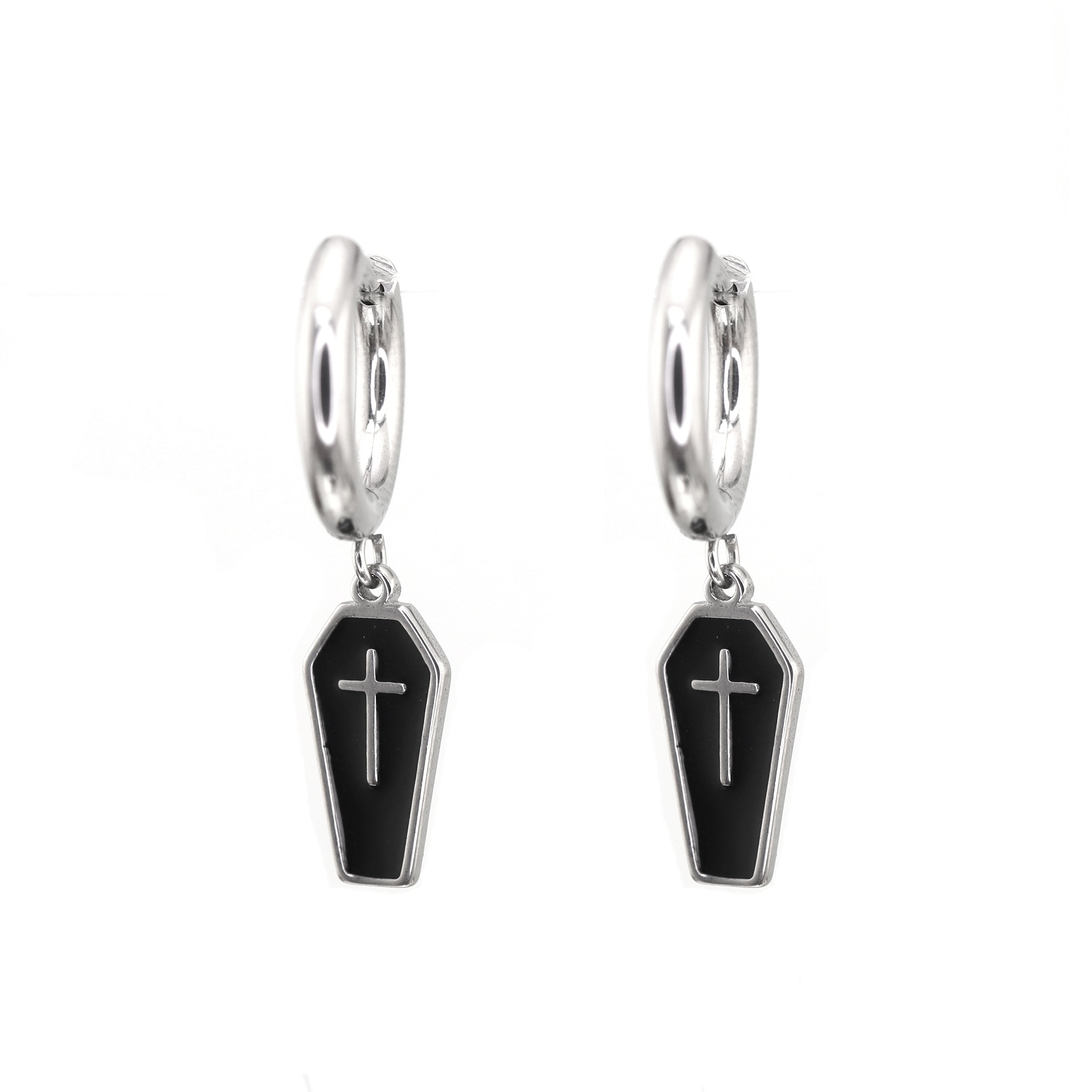 Hallowmas - PAIR OF Coffin Cross stainless steel Earring - Hallowmas - PAIR OF Coffin Cross stainless steel Earring - Black by CRUXJEWELRY