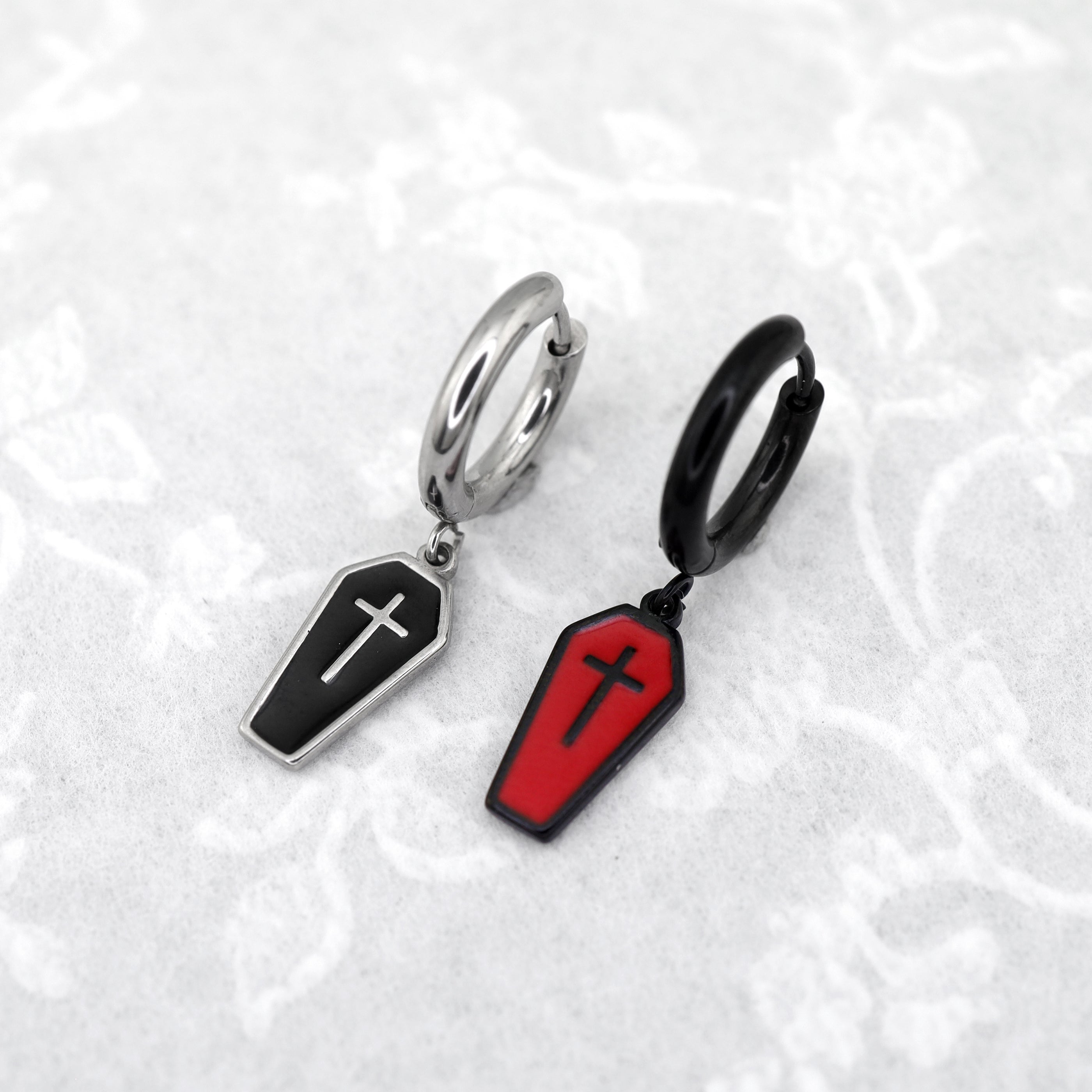 Hallowmas - PAIR OF Coffin Cross stainless steel Earring - Hallowmas - PAIR OF Coffin Cross stainless steel Earring - Red by CRUXJEWELRY