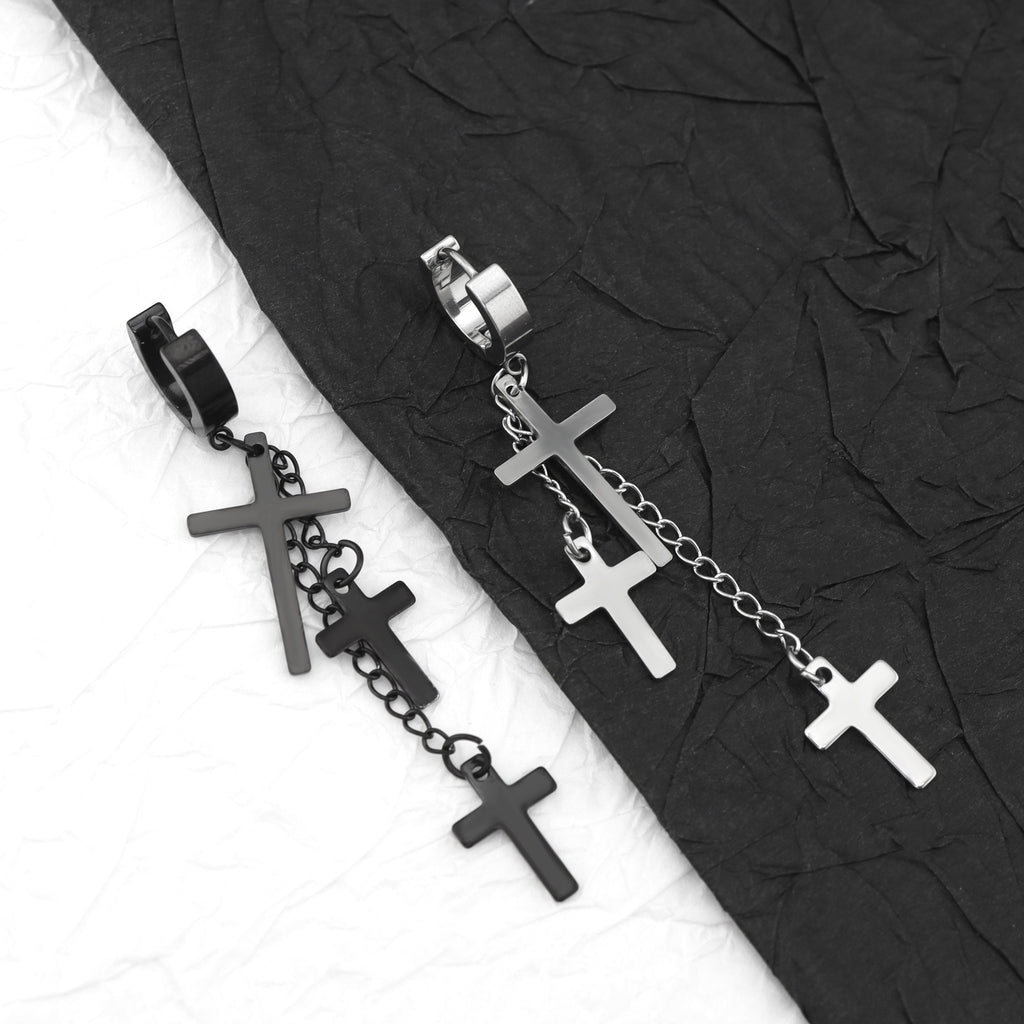 Cross Drop Chain Stainless Steel Earring Chain - Cross Drop Chain Stainless Steel Earring Chain - Black / Single by CRUXJEWELRY