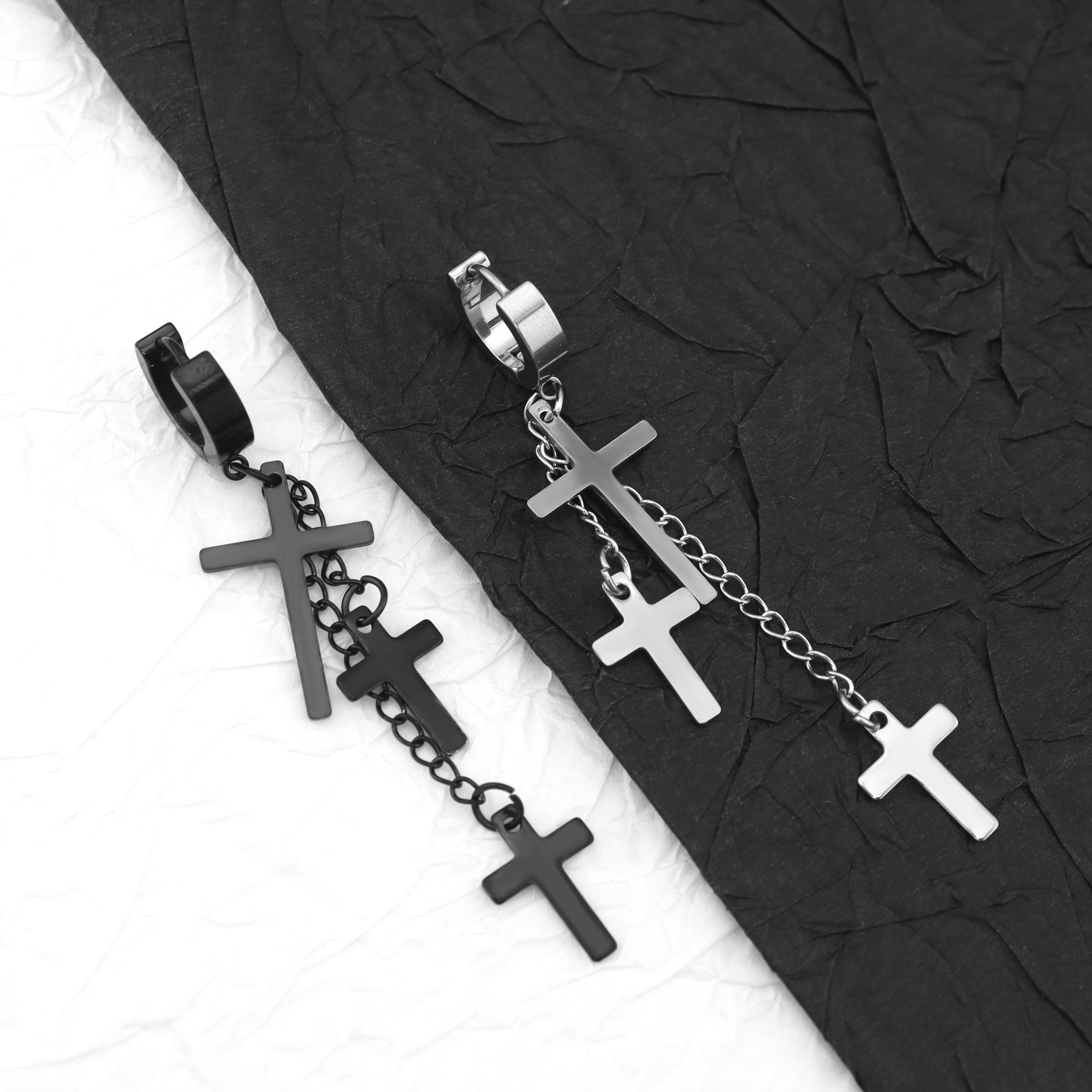 Cross Drop Chain Stainless Steel Earring Chain - Cross Drop Chain Stainless Steel Earring Chain - Black / Single by CRUXJEWELRY