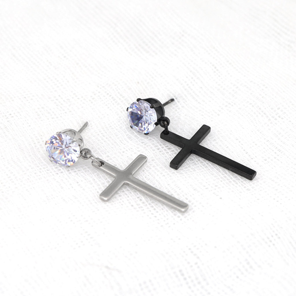 Cross CZ stainless steel Pendant Earring - Cross CZ stainless steel Pendant Earring - White by CRUXJEWELRY