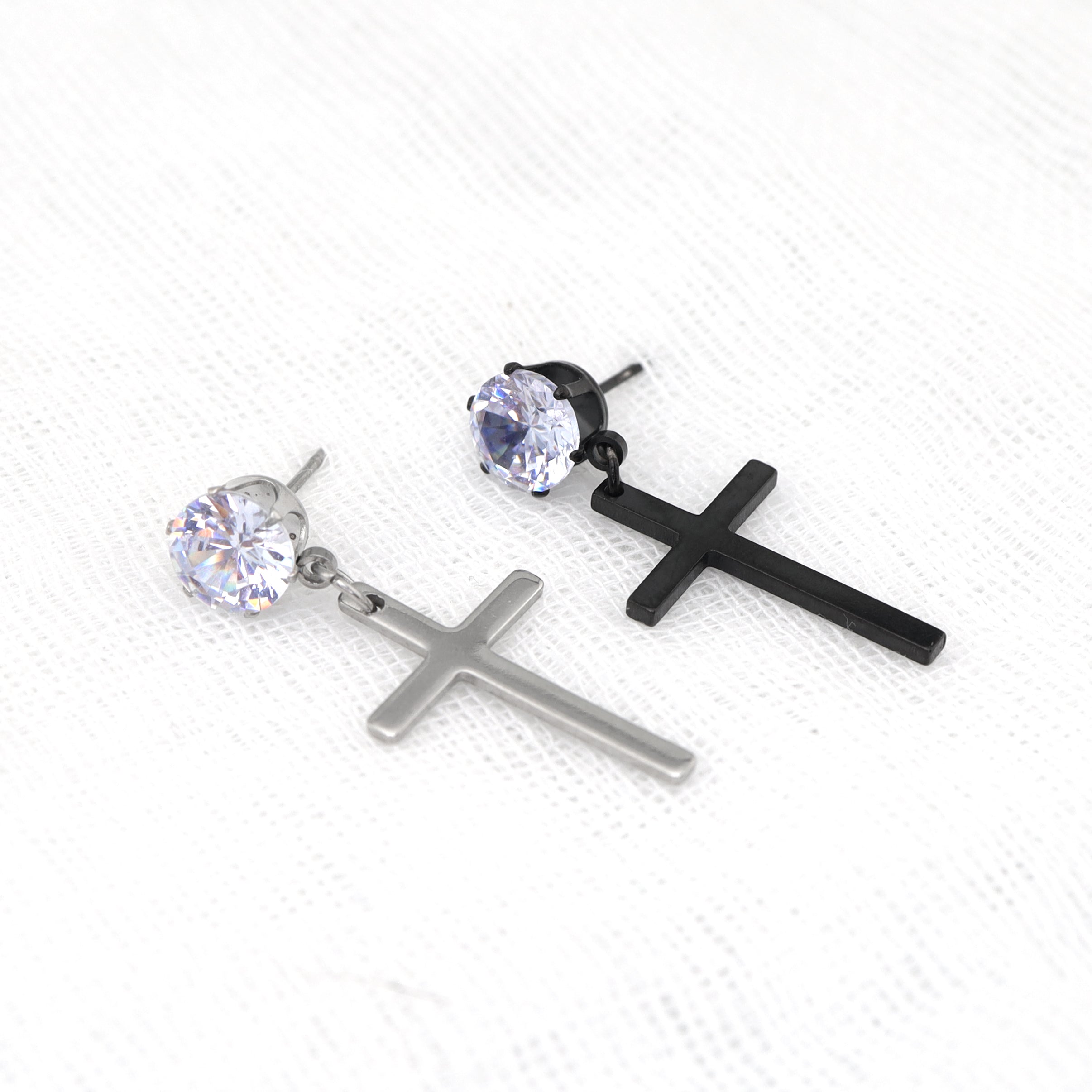 Cross CZ stainless steel Pendant Earring - Cross CZ stainless steel Pendant Earring - White by CRUXJEWELRY