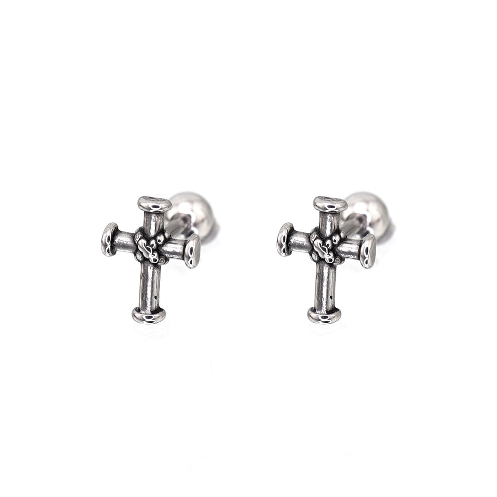 Bondage Cross Stainless Steel Ear Stud - Bondage Cross Stainless Steel Ear Stud - Set by CRUXJEWELRY