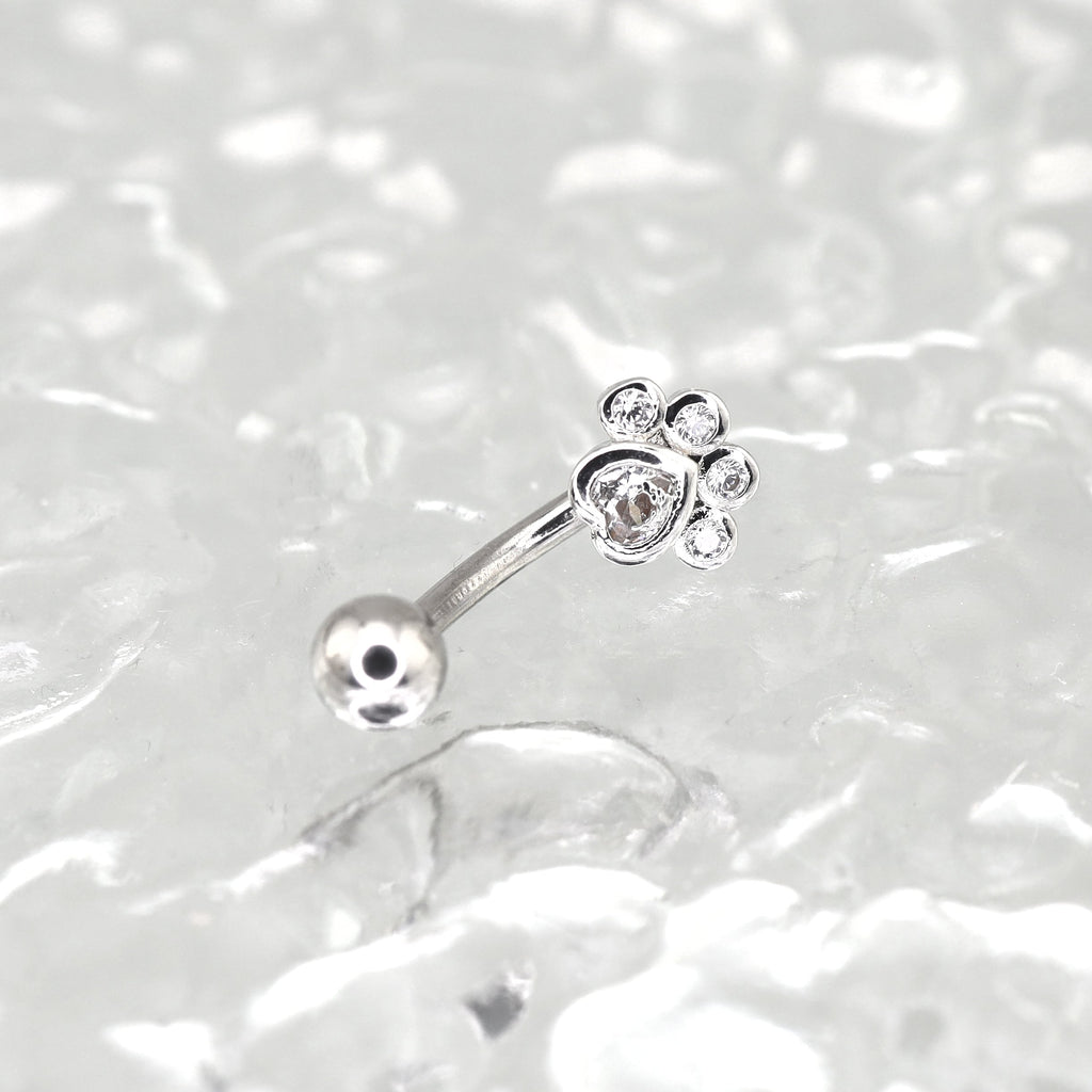 Cat Paw CZ Stainless Steel Navel Ring - Cat Paw CZ Stainless Steel Navel Ring - Default Title by CRUXJEWELRY