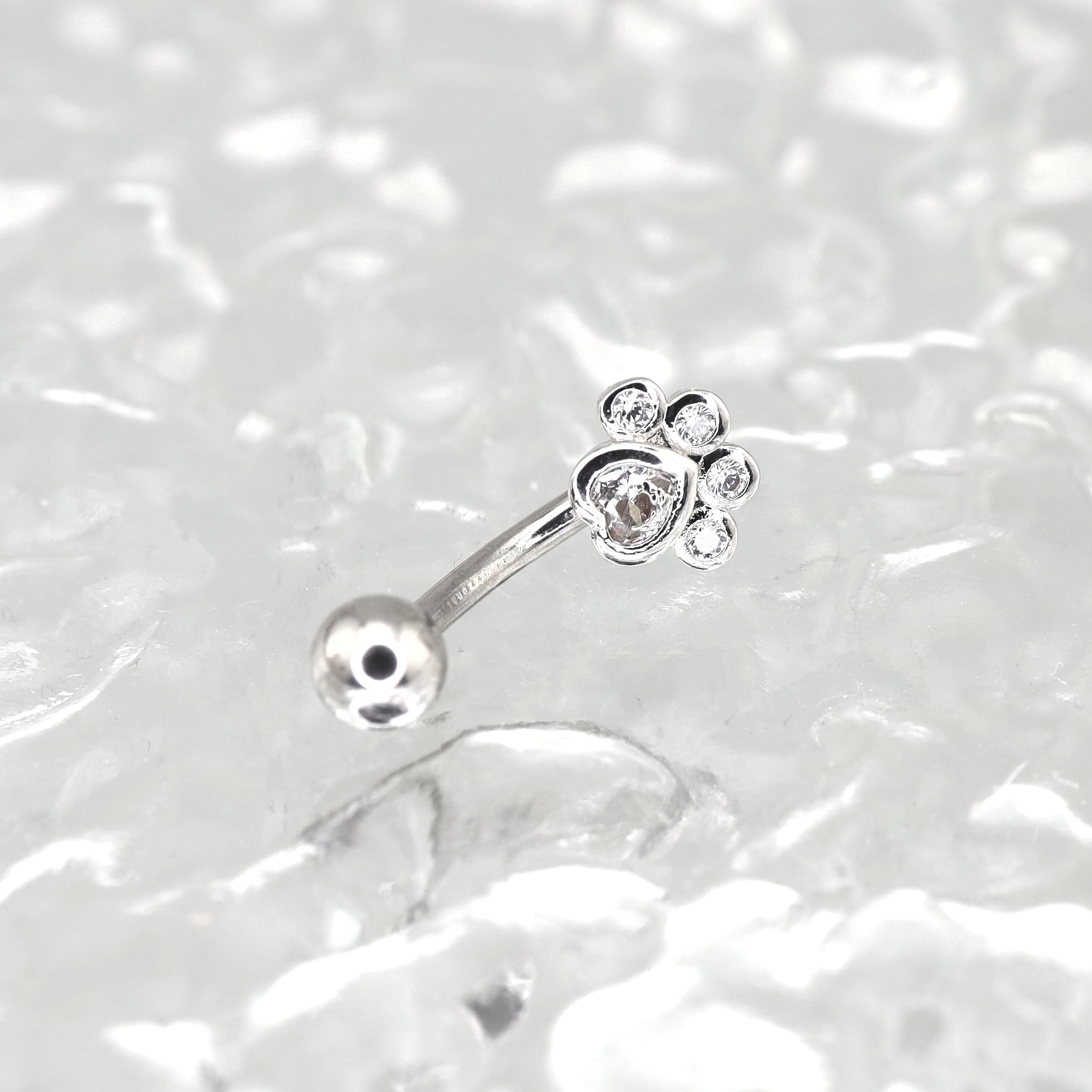 Cat Paw CZ Stainless Steel Navel Ring - Cat Paw CZ Stainless Steel Navel Ring - Default Title by CRUXJEWELRY