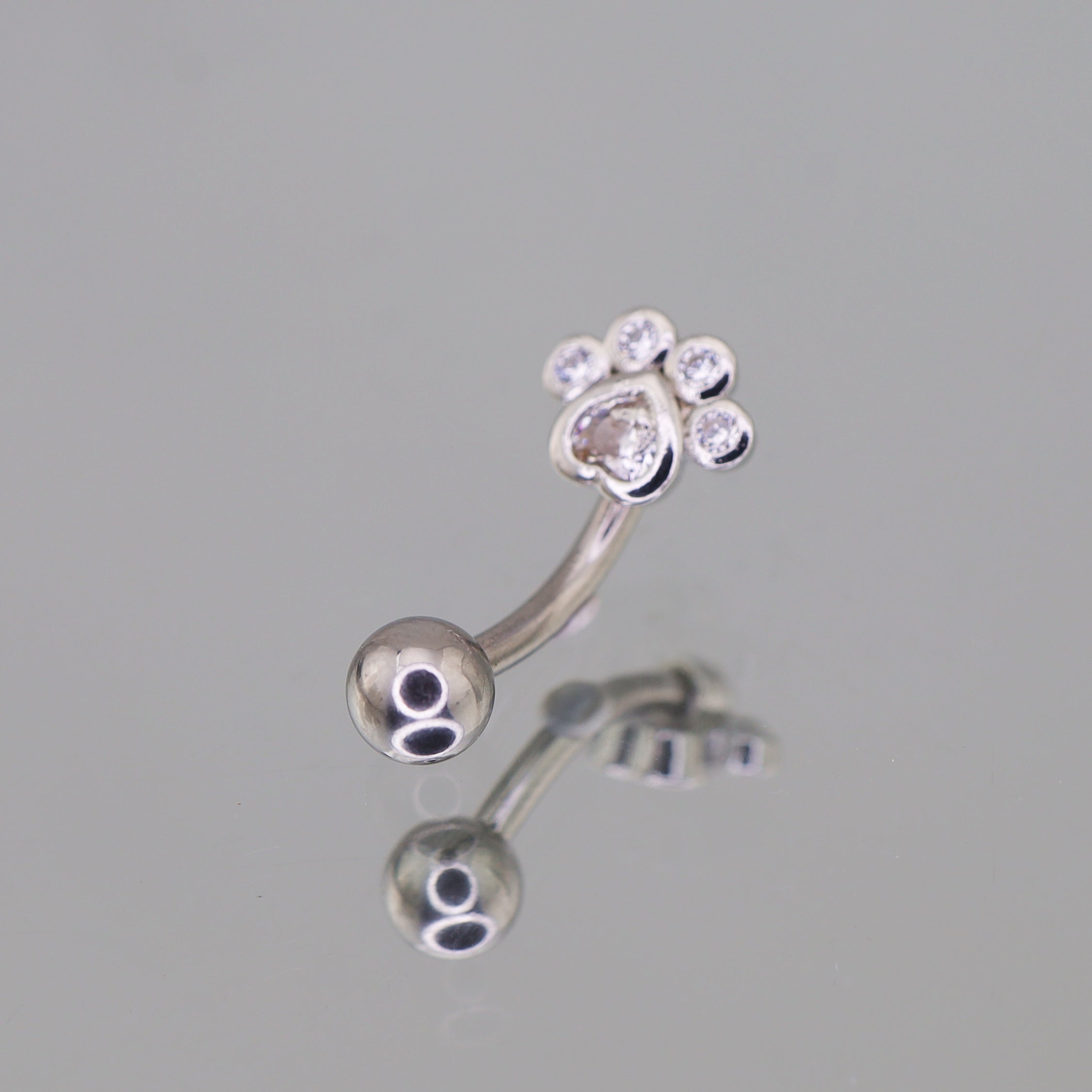 Cat Paw CZ Stainless Steel Navel Ring - Cat Paw CZ Stainless Steel Navel Ring - Default Title by CRUXJEWELRY
