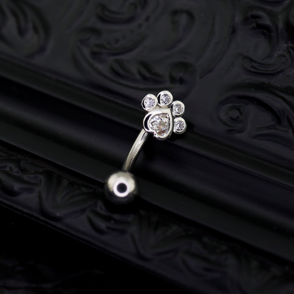 Cat Paw CZ Stainless Steel Navel Ring - Cat Paw CZ Stainless Steel Navel Ring - Default Title by CRUXJEWELRY