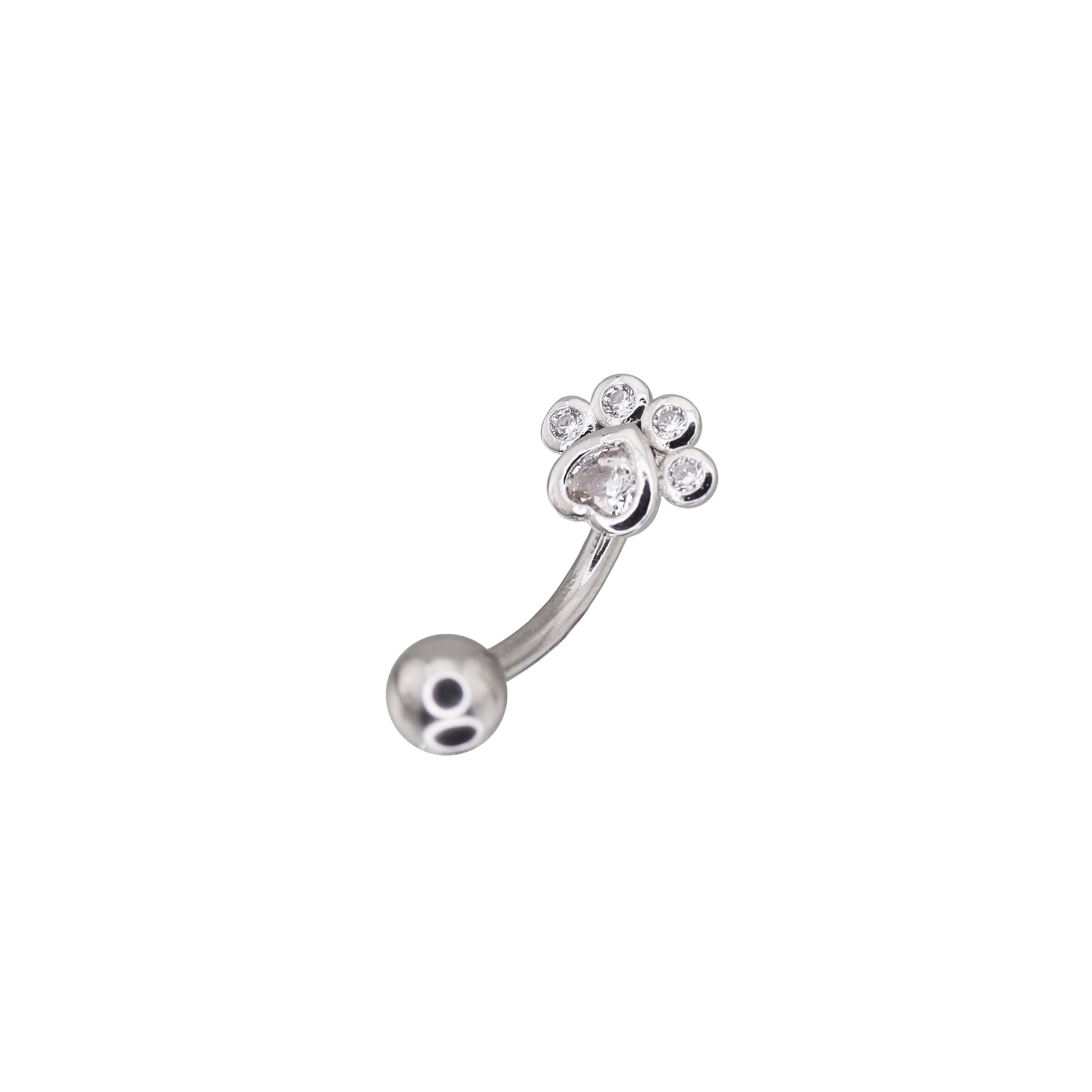 Cat Paw CZ Stainless Steel Navel Ring - Cat Paw CZ Stainless Steel Navel Ring - Default Title by CRUXJEWELRY