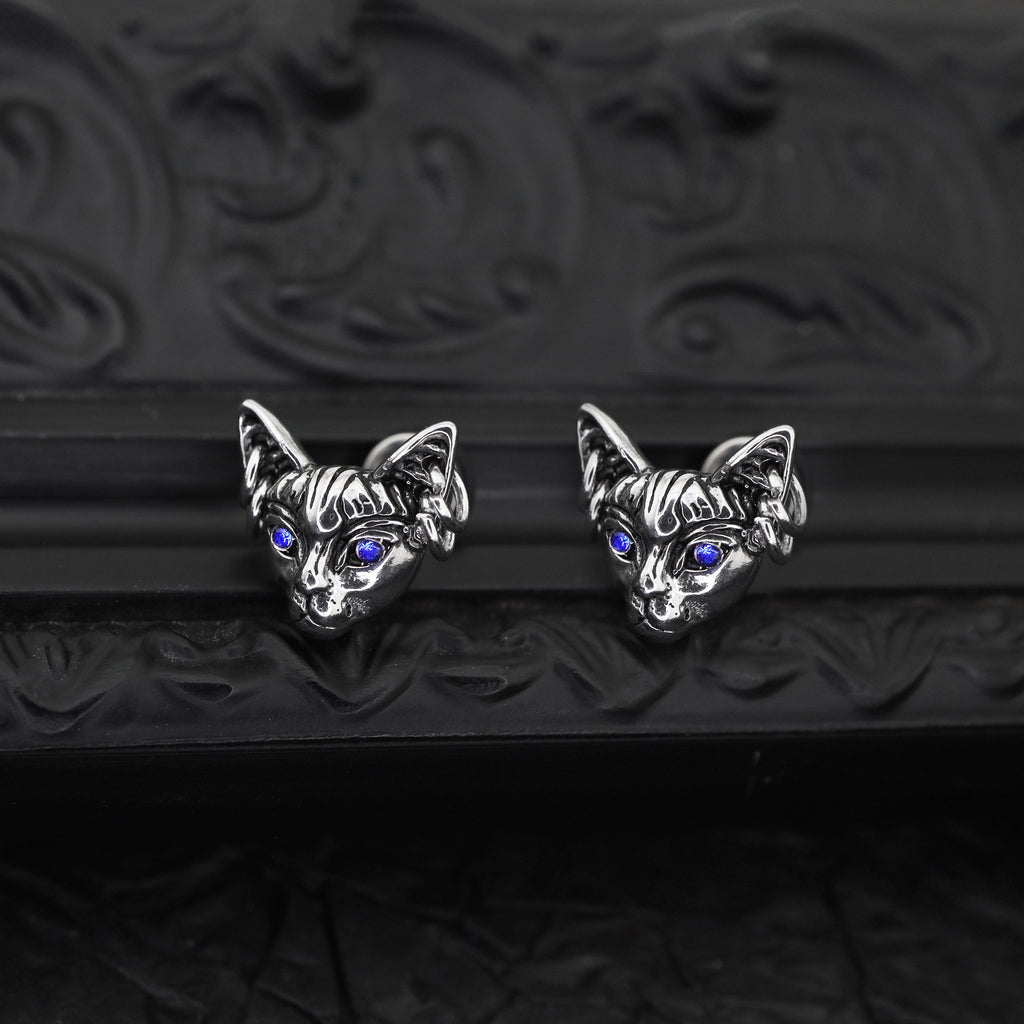 Blue Eye Cat Ear Stainless Steel Ear Stud - Blue Eye Cat Ear Stainless Steel Ear Stud - Default Title by CRUXJEWELRY